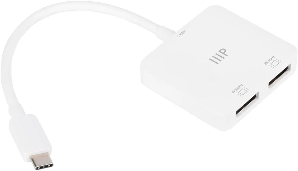 Monoprice USB-C to Dual 4K DisplayPort Adapter (Dual 4K@60Hz) HDR, Supports MST, SST, and Mirror Modes, Portable