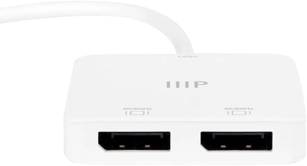 Monoprice USB-C to Dual 4K DisplayPort Adapter (Dual 4K@60Hz) HDR, Supports MST, SST, and Mirror Modes, Portable
