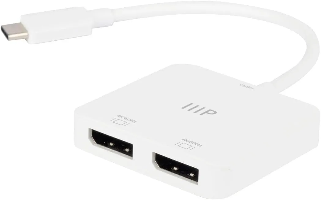 Monoprice USB-C to Dual 4K DisplayPort Adapter (Dual 4K@60Hz) HDR, Supports MST, SST, and Mirror Modes, Portable