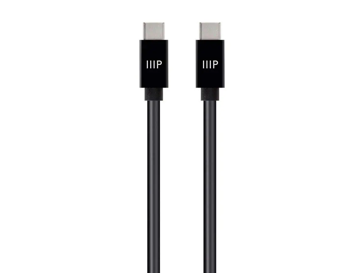 Monoprice Charge and Sync Type-C to Type-C Cable - 6 Feet - Black, USB 2.0, TPE Jacket, Up to 5A/100W