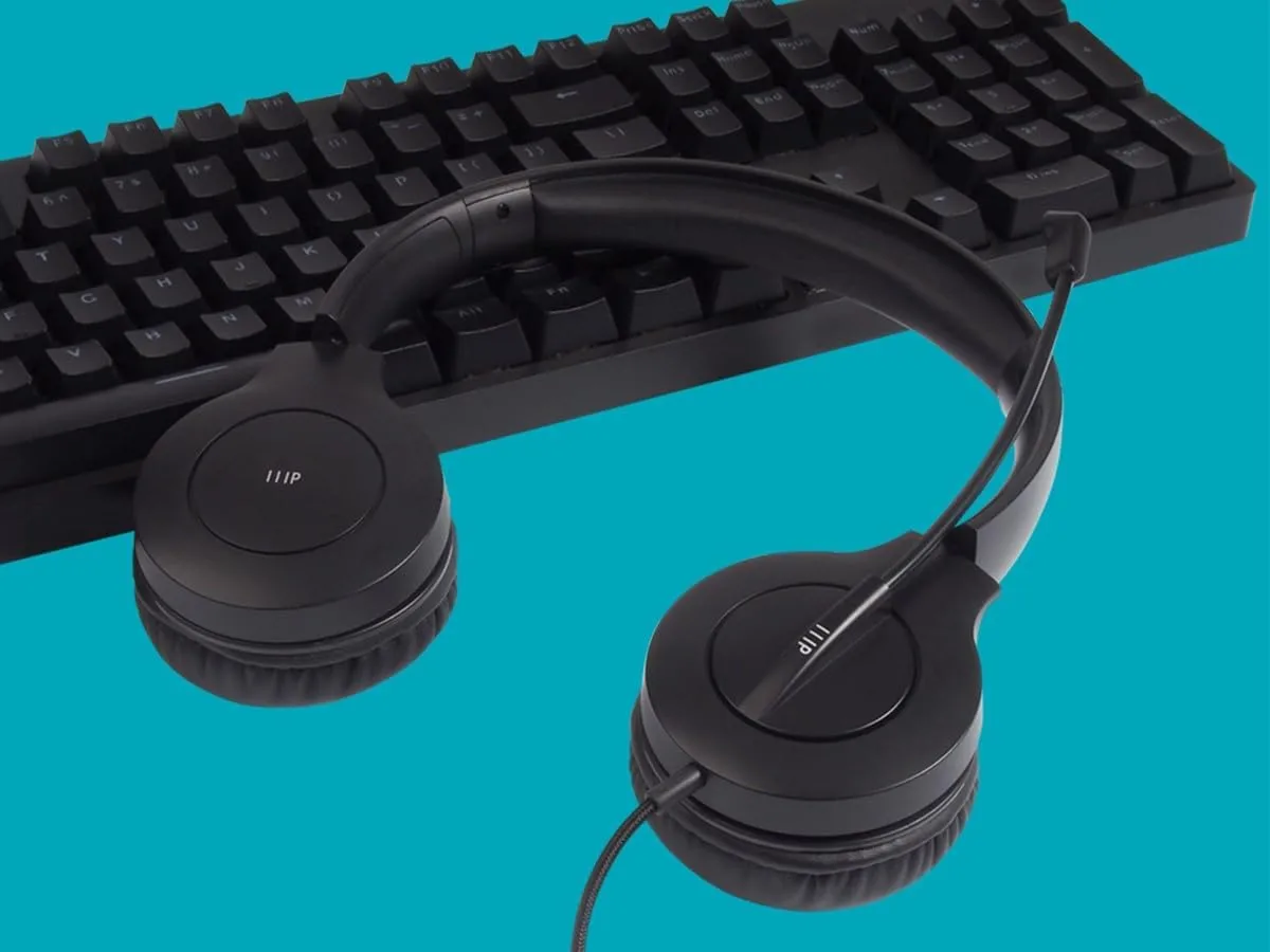 Monoprice WFH 3.5mm + USB Wired On-Ear Web Meeting Headset, Lightweight, USB in-line Controller