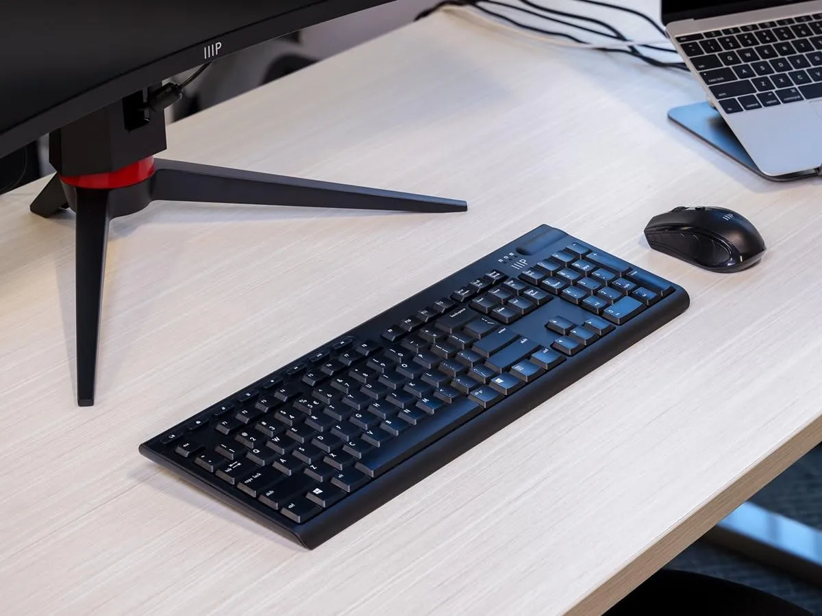 Monoprice Wireless Membrane Keyboard and Optical Mouse Combo, Full-Size 104-Key Keyboard, 2.4 GHz Wireless Receiver