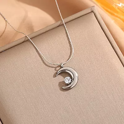Moon & Star Silver Necklace