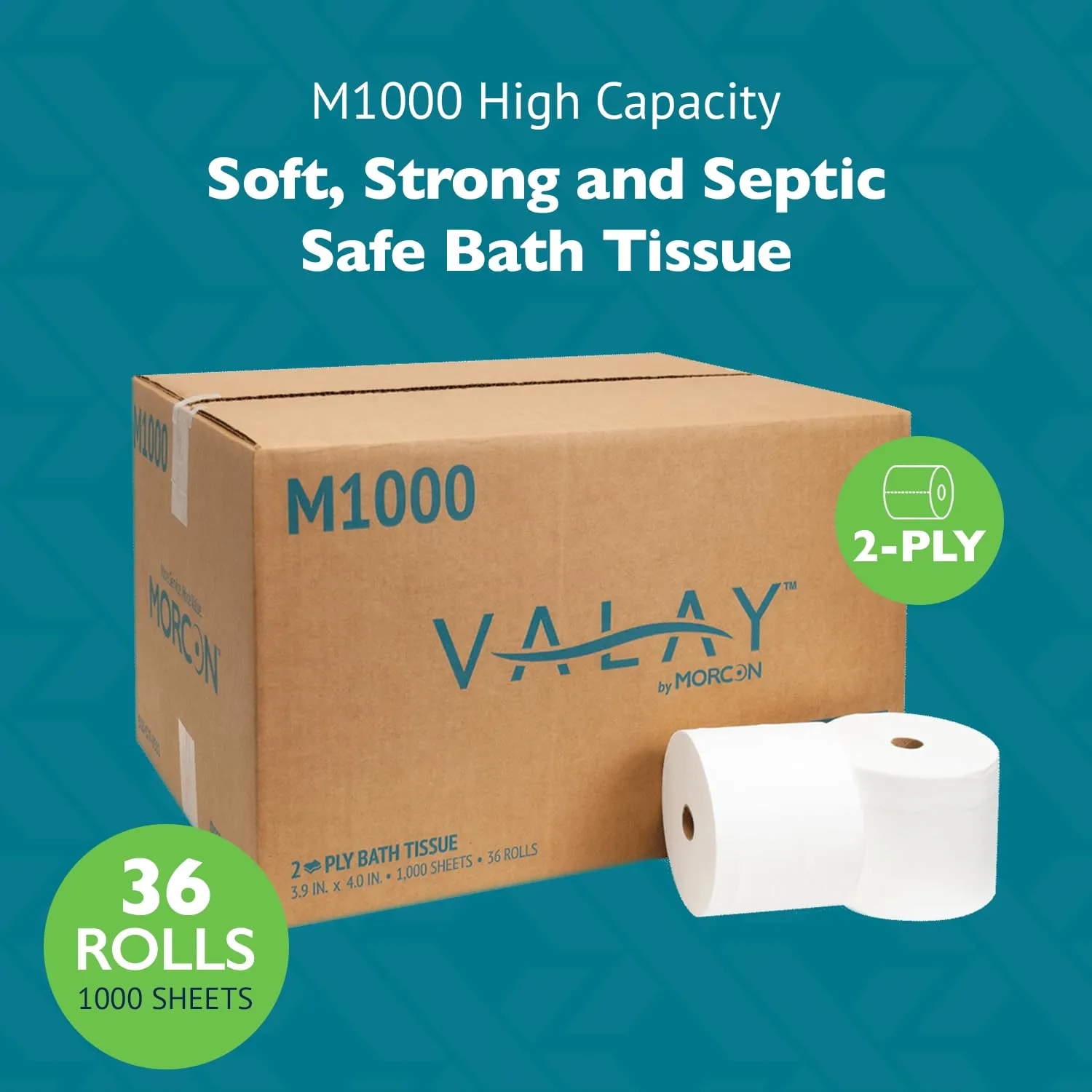 Morcon M1000 Compact Small Core Coreless Alternative, Premium Bath Tissue Roll, High Capacity Commercial Toilet Paper 2 Ply