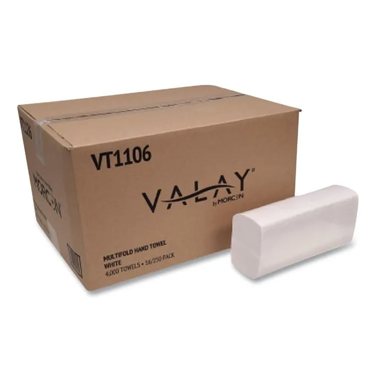 Morcon VT1106 Valay Multi-fold Towels, 1-ply, 9.05 X 9.25, White, 250/pack, 16 Packs/carton