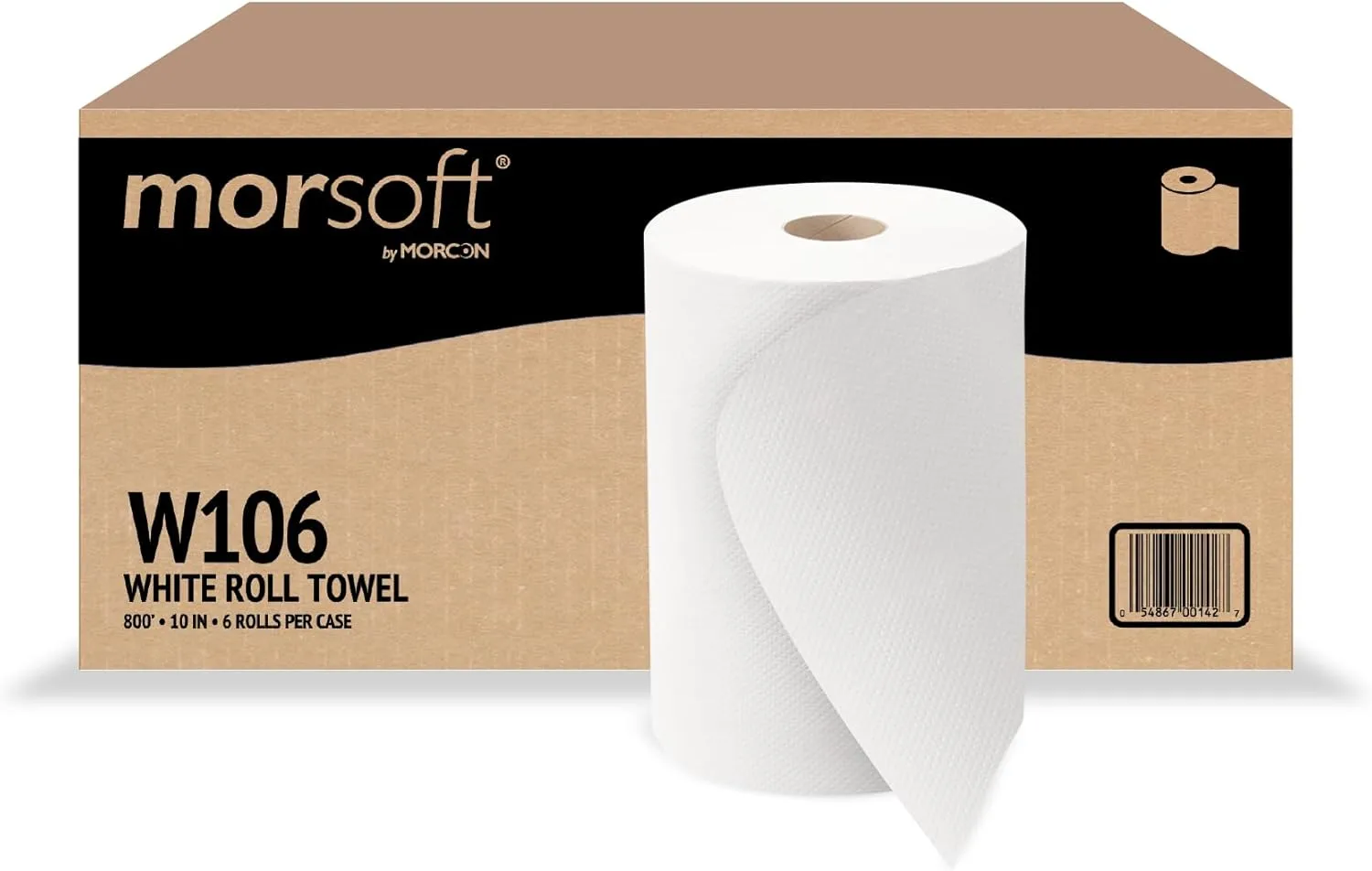 Morsoft by Morcon W106 Paper Towel Dispenser Refill, 10 Inch Roll, White, 100% Recycled Fiber, 10 x 800ft, 6 Rolls