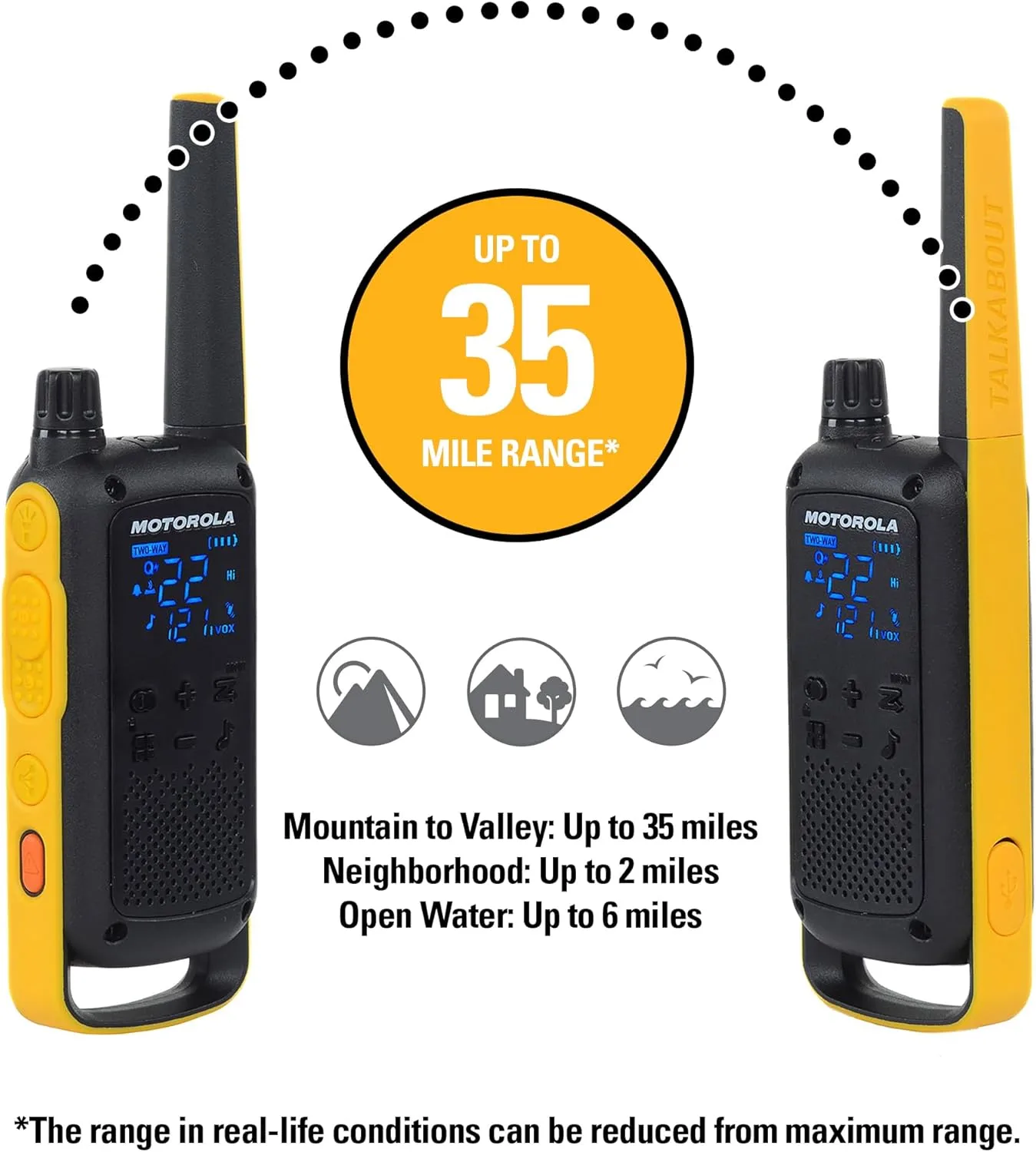 Motorola Solutions Talkabout T475 Extreme Two-Way Radio Black W/Yellow Rechargeable Two Pack