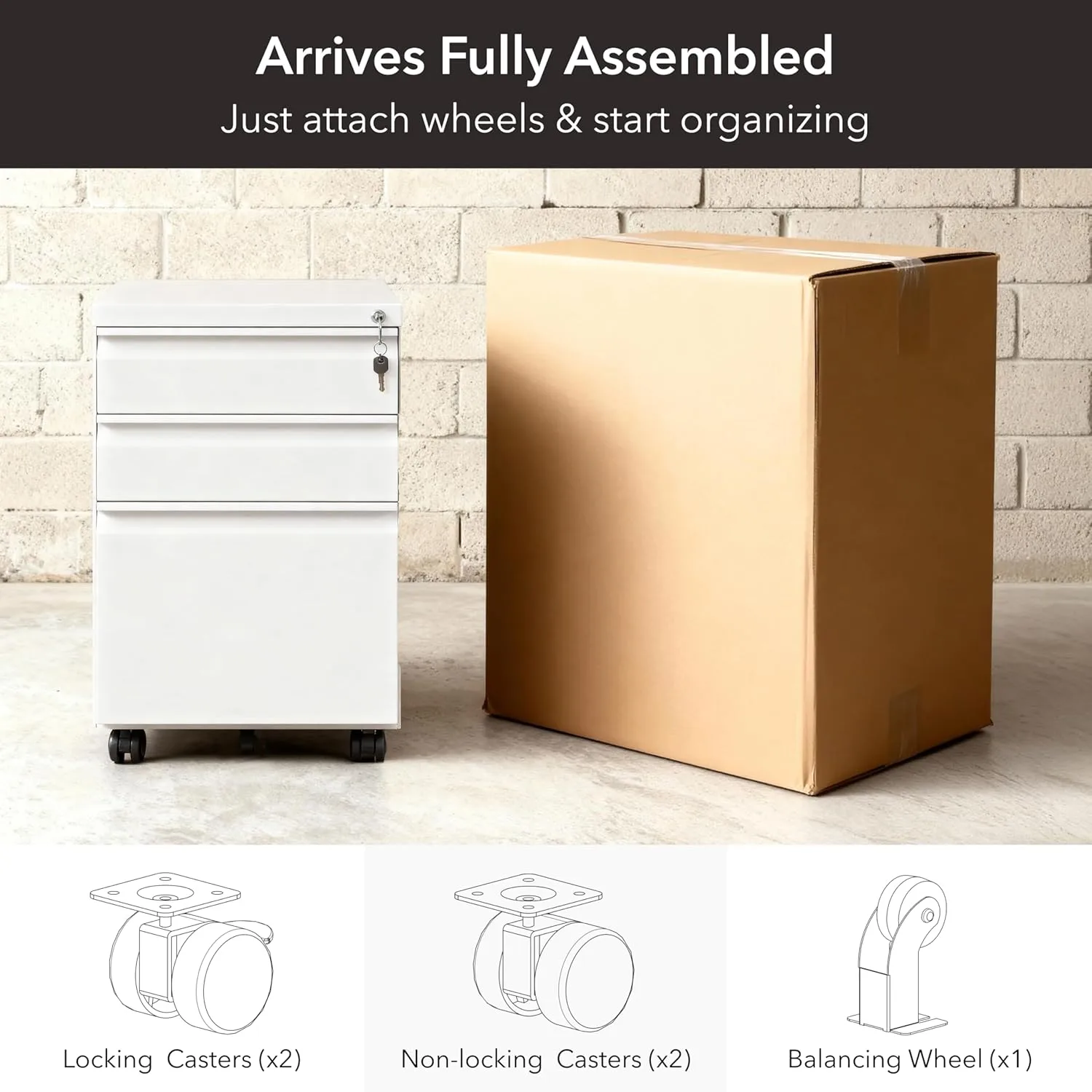Mount-It! 3 Drawer Mobile File Cabinet with Lock and Wheels