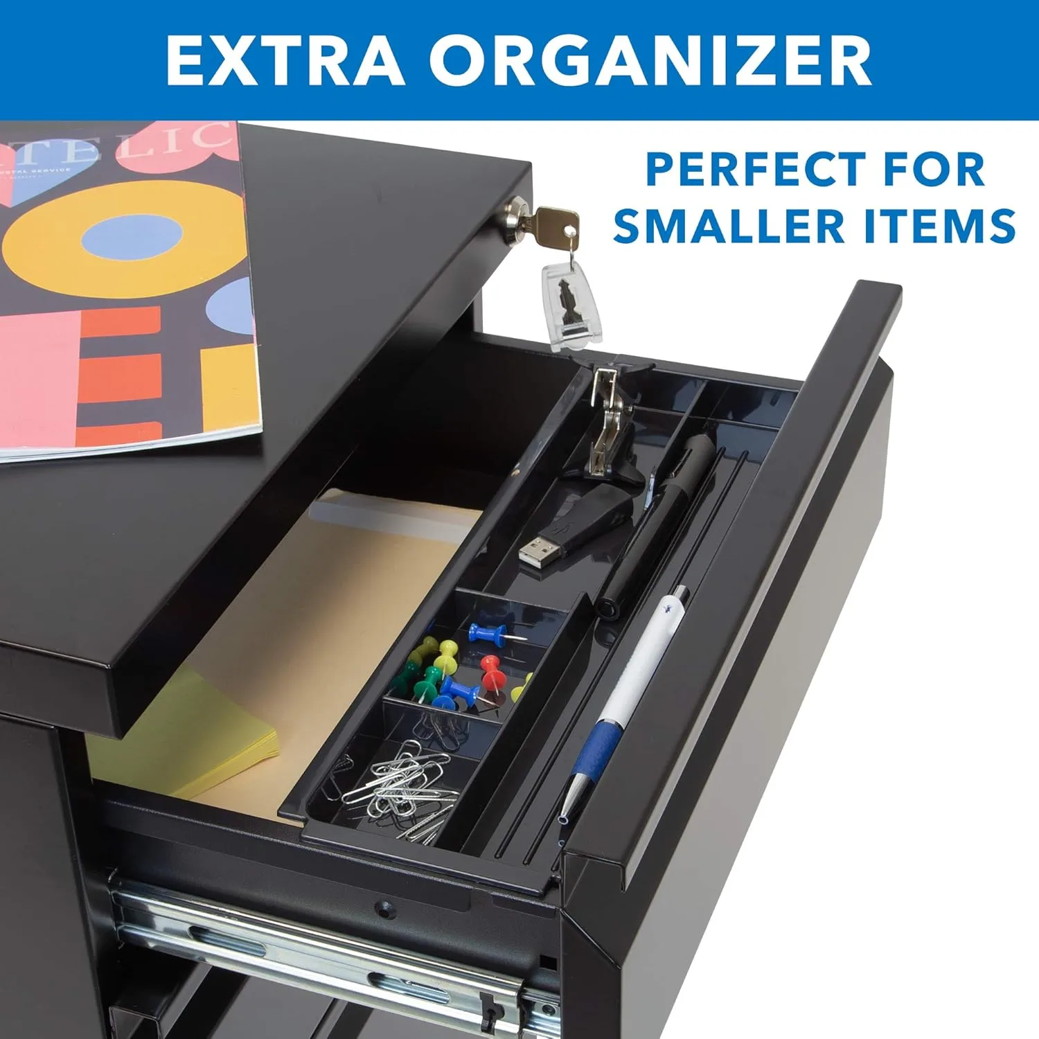 Mount-It! 3 Drawer Mobile File Cabinet with Lock and Wheels