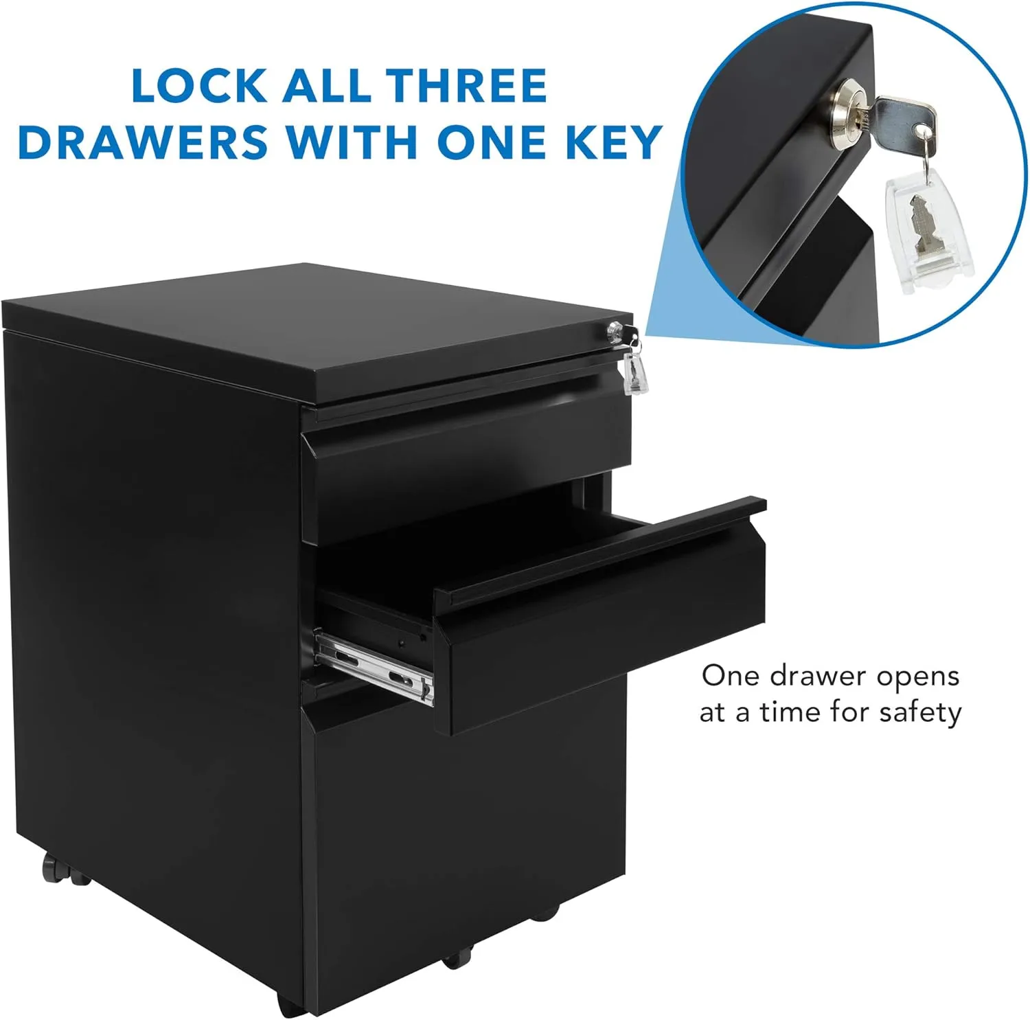 Mount-It! 3 Drawer Mobile File Cabinet with Lock and Wheels