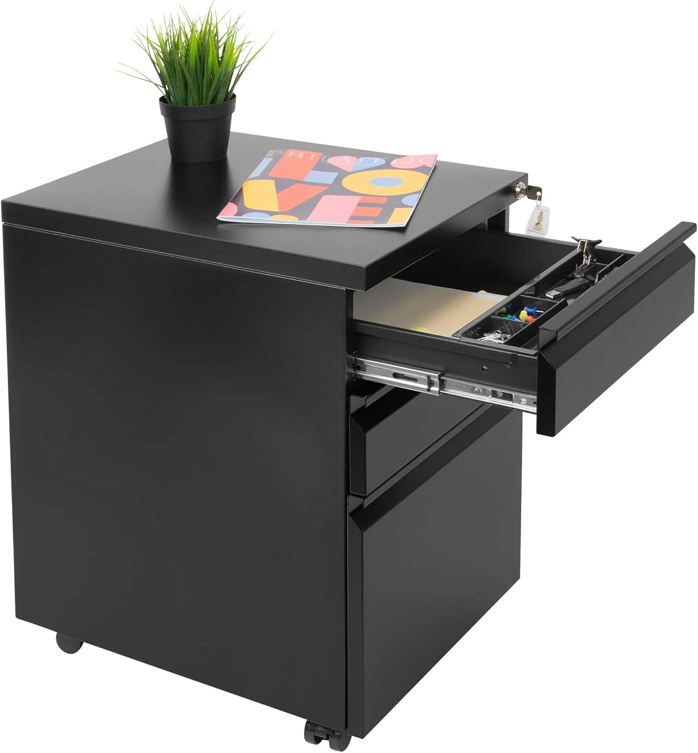 Mount-It! 3 Drawer Mobile File Cabinet with Lock and Wheels