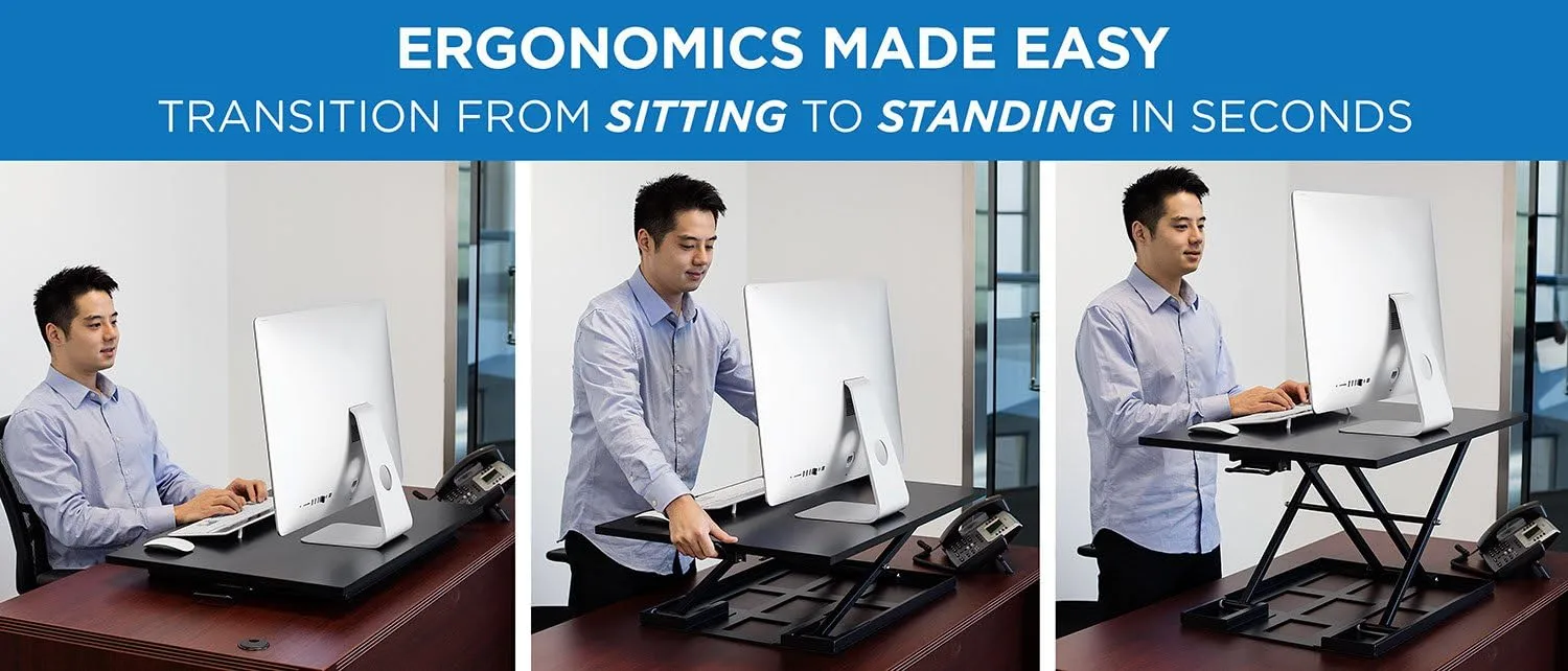 Mount-It! Standing Desk Converter, Height Adjustable Sit Stand Desk, 32x22 Inch Preassembled Stand Up Desk Converter