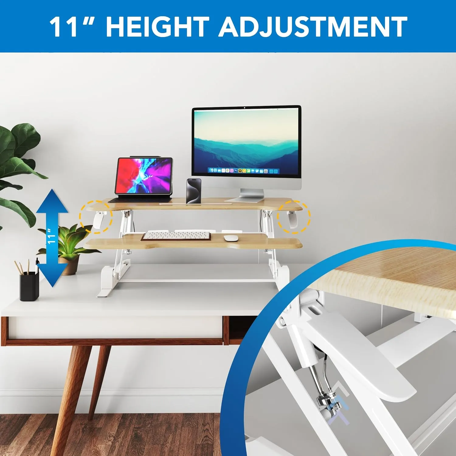 Mount-It! 38in Wide Height Adjustable Standing Desk Converter with Keyboard Tray