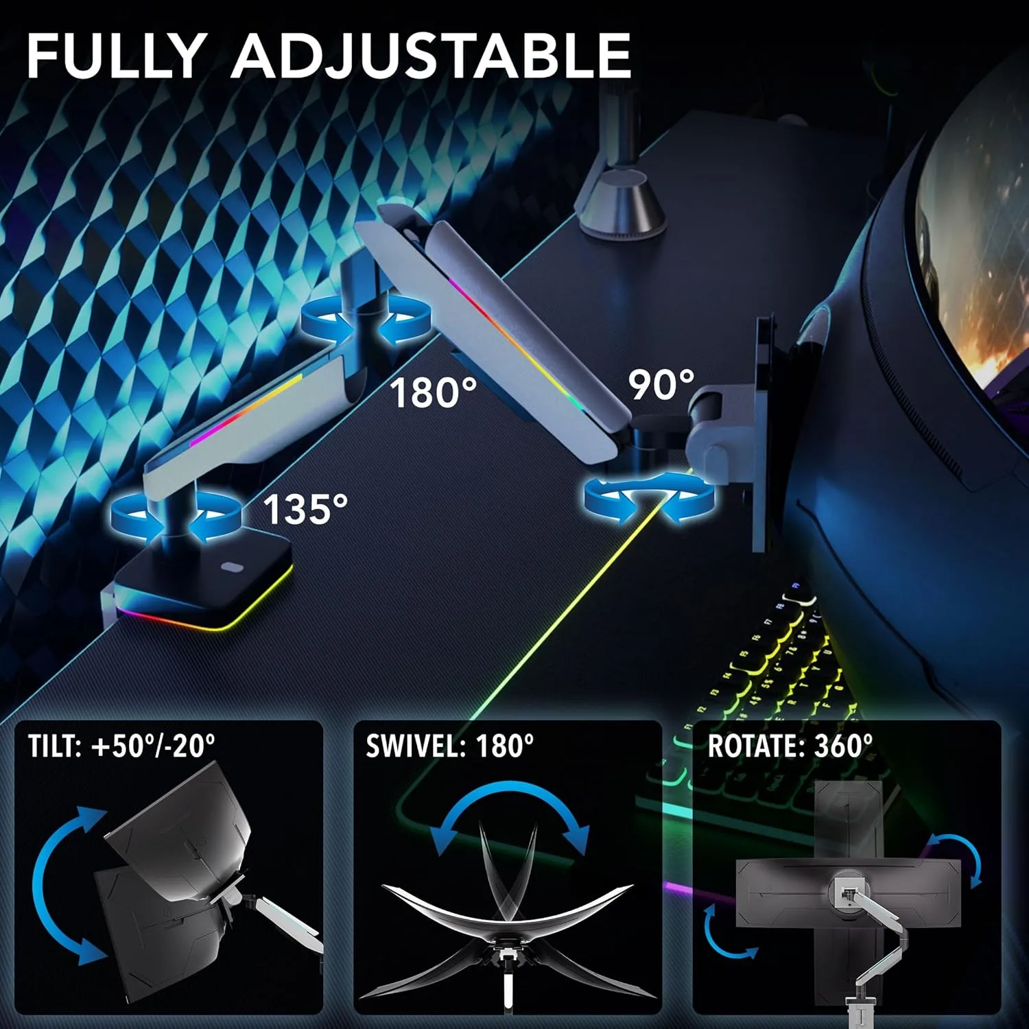 Mount-It! Heavy-Duty Ultrawide Monitor Arm up to 49" / 44 lb for Samsung Odyssey G9