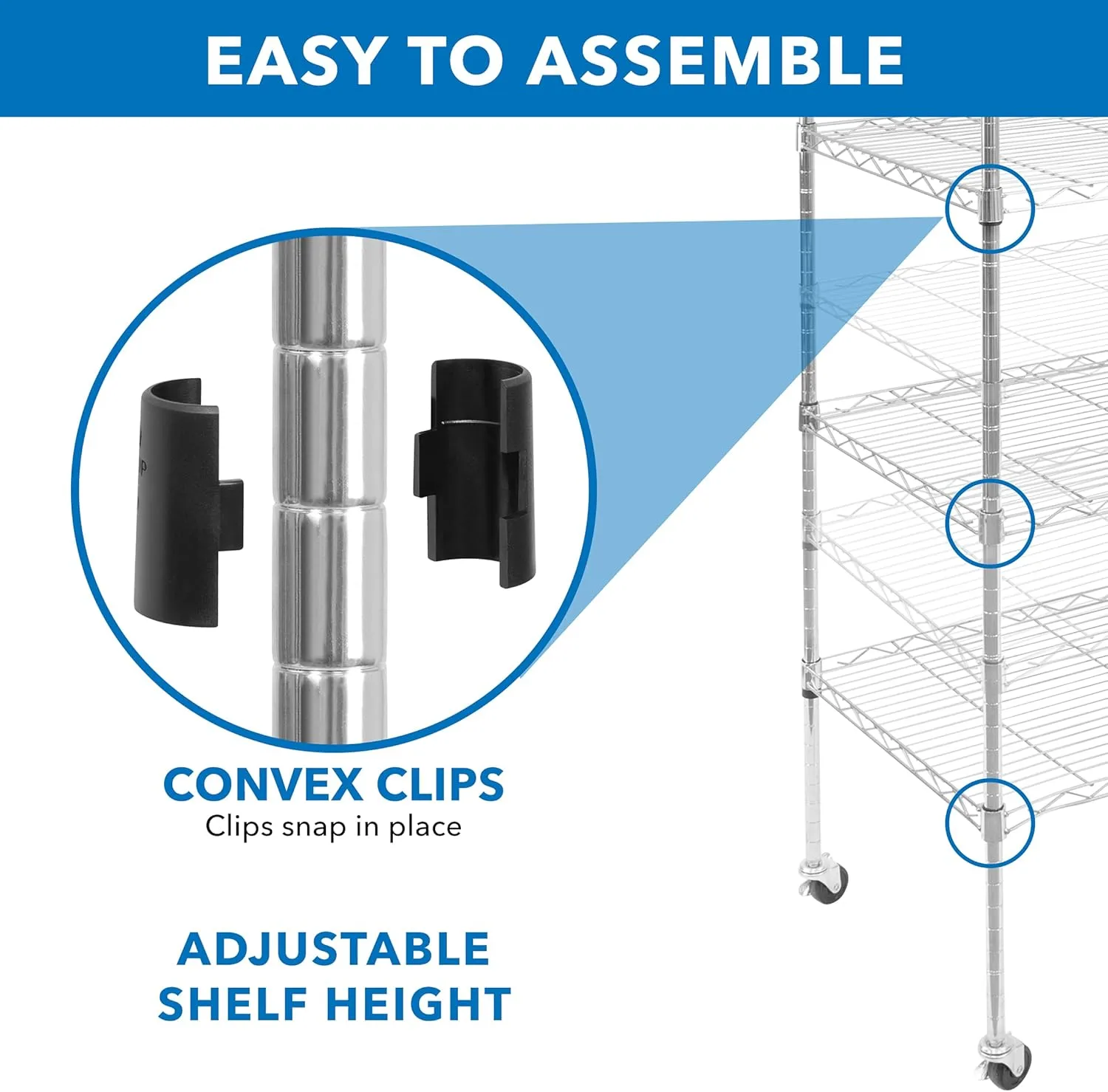 Mount-It! 5 Tier Chrome Wire Shelving on Wheels, Versatile, Adjustable Shelf Height Metal Storage Organizer for Kitchen