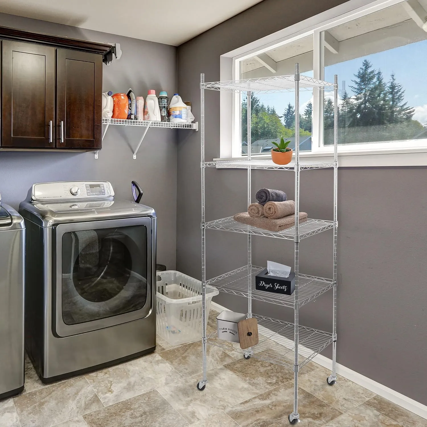 Mount-It! 5 Tier Chrome Wire Shelving on Wheels, Versatile, Adjustable Shelf Height Metal Storage Organizer for Kitchen
