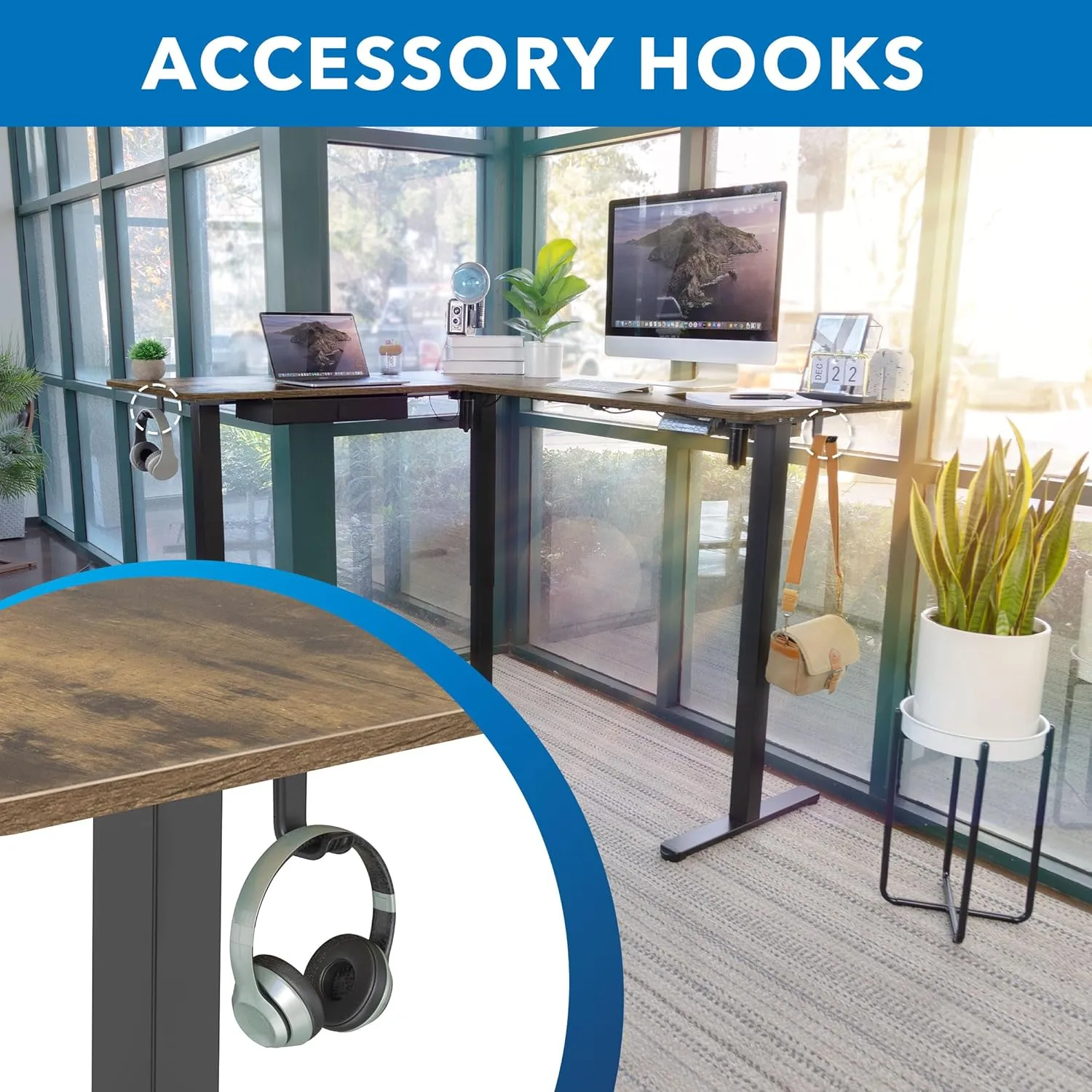 Mount-It! L Shaped Electric Standing Desk - Large Adjustable Corner Sit-Stand Desk