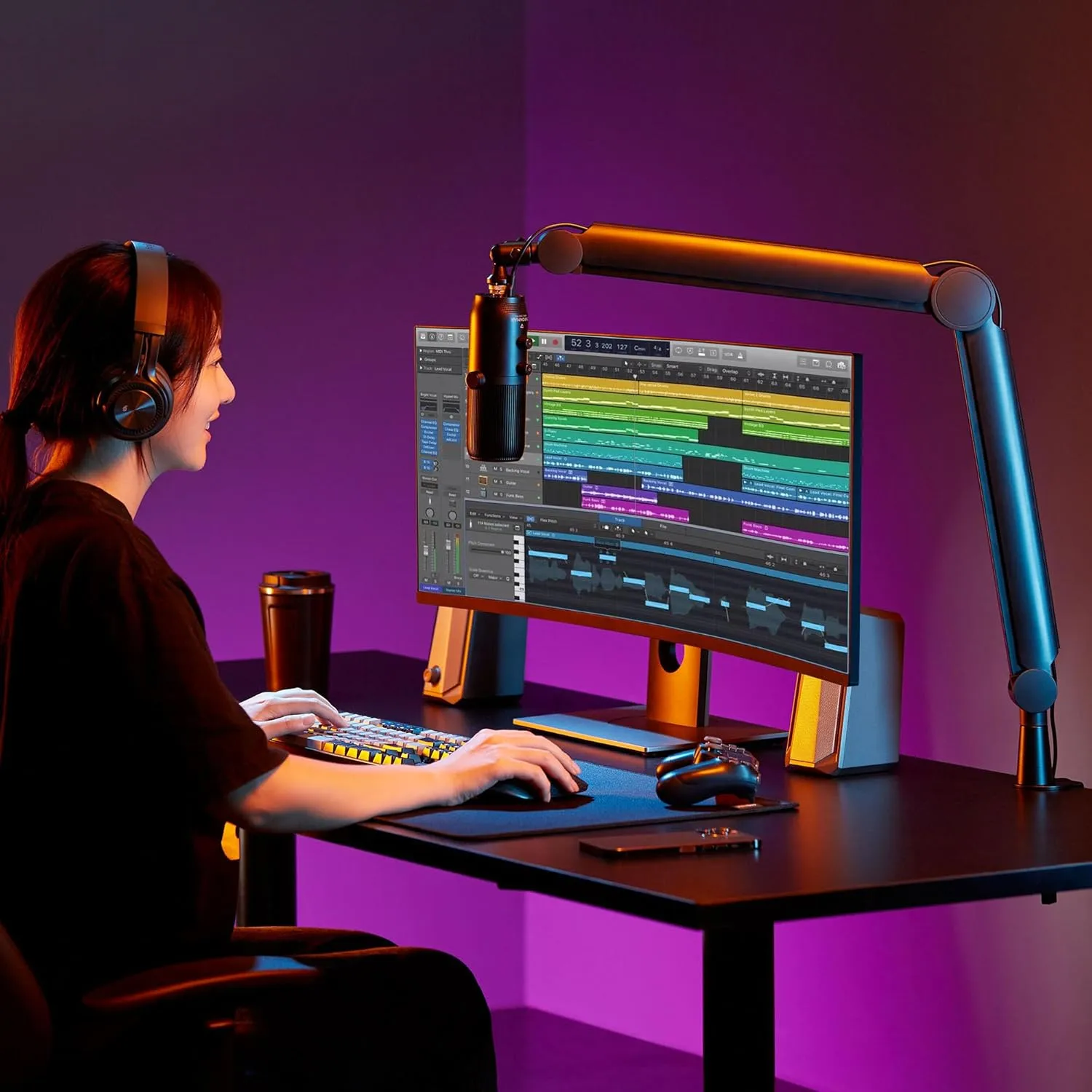 Mount-It! Mic Arm, Microphone Boom Arm, Adjustable Full Motion Mic Desk Mount, for Streaming, Gaming, Podcast, Recording