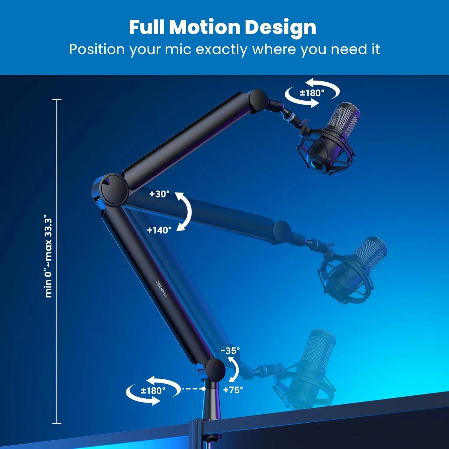 Mount-It! Mic Arm, Microphone Boom Arm, Adjustable Full Motion Mic Desk Mount, for Streaming, Gaming, Podcast, Recording