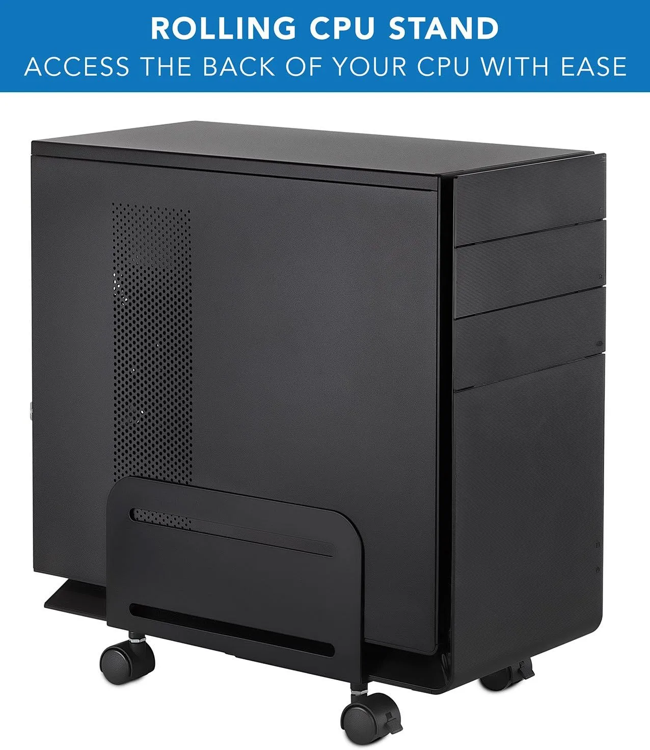 Mount-It! Computer Tower Stand, Adjustable Mobile CPU Stand with Wheels, Heavy-Duty Steel Rolling Cart, Fits Most PC Towers