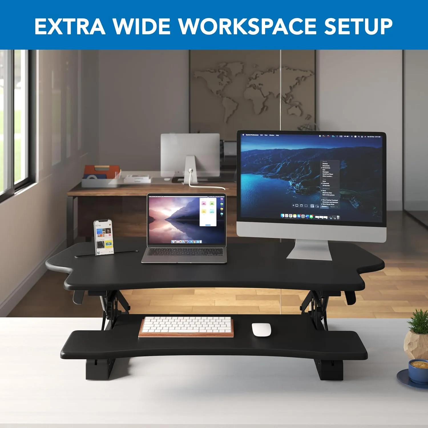 Mount-It! Height Adjustable Standing Desk Converter, Extra Large 48” Wide Tabletop for Dual Monitors