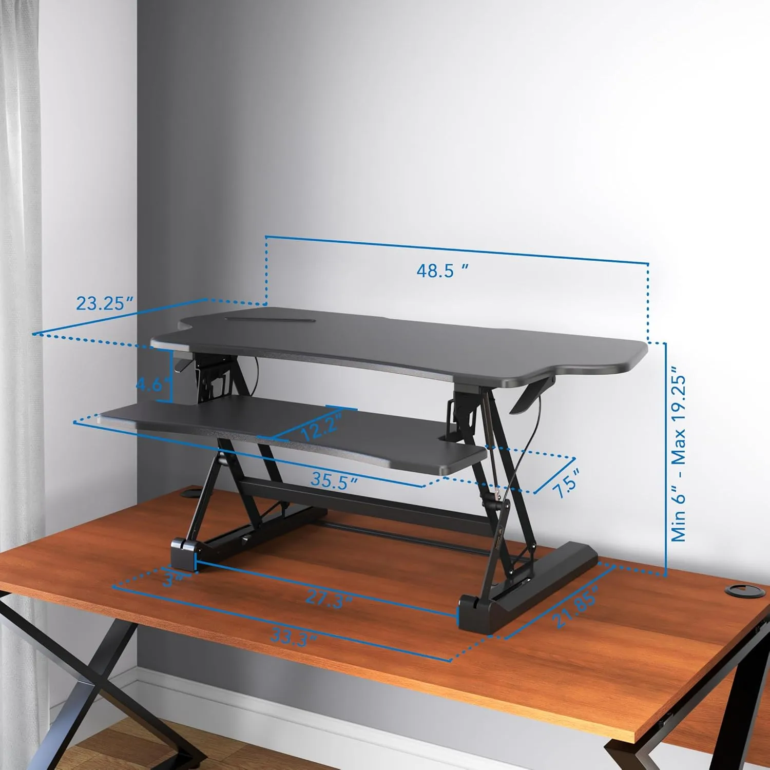Mount-It! Height Adjustable Standing Desk Converter, Extra Large 48” Wide Tabletop for Dual Monitors