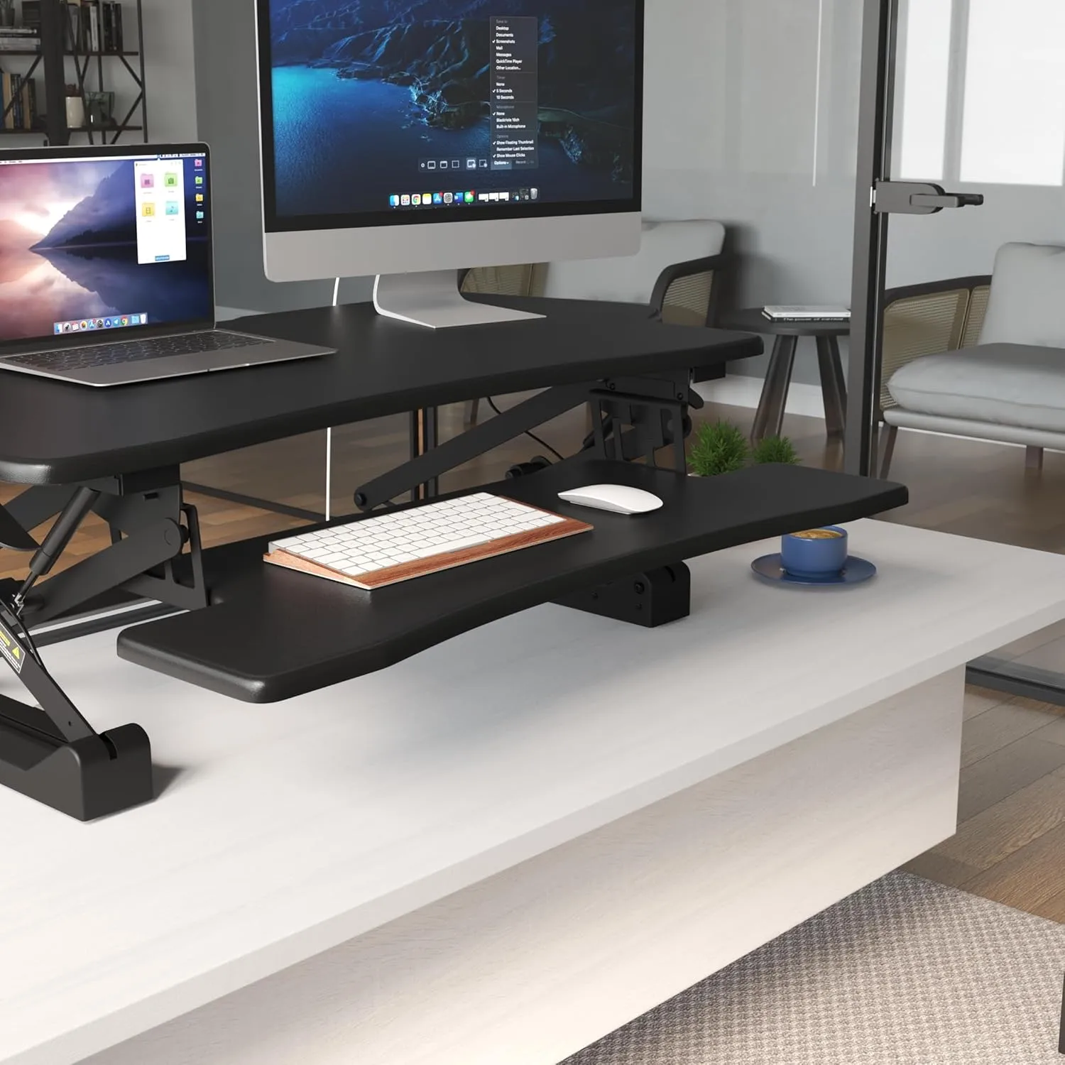 Mount-It! Height Adjustable Standing Desk Converter, Extra Large 48” Wide Tabletop for Dual Monitors