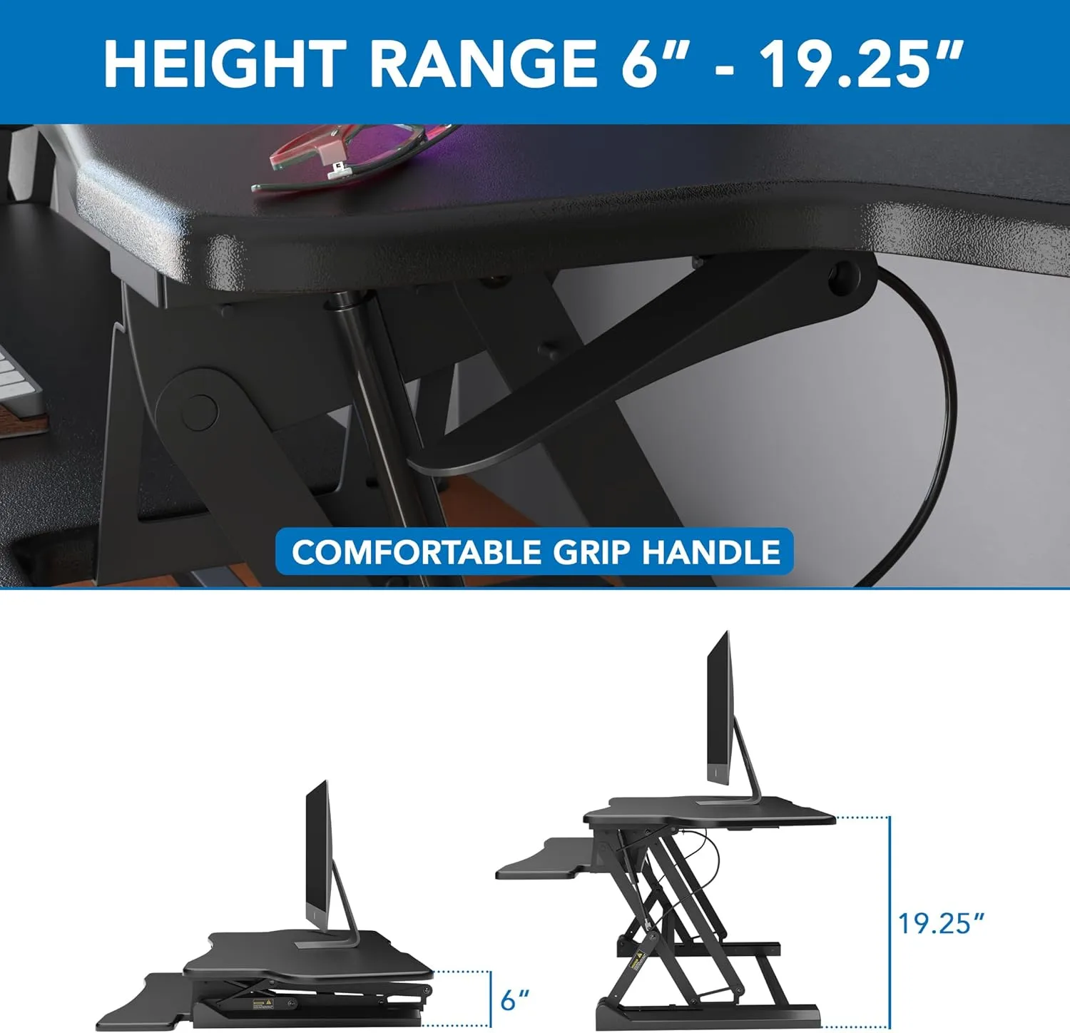 Mount-It! Height Adjustable Standing Desk Converter, Extra Large 48” Wide Tabletop for Dual Monitors
