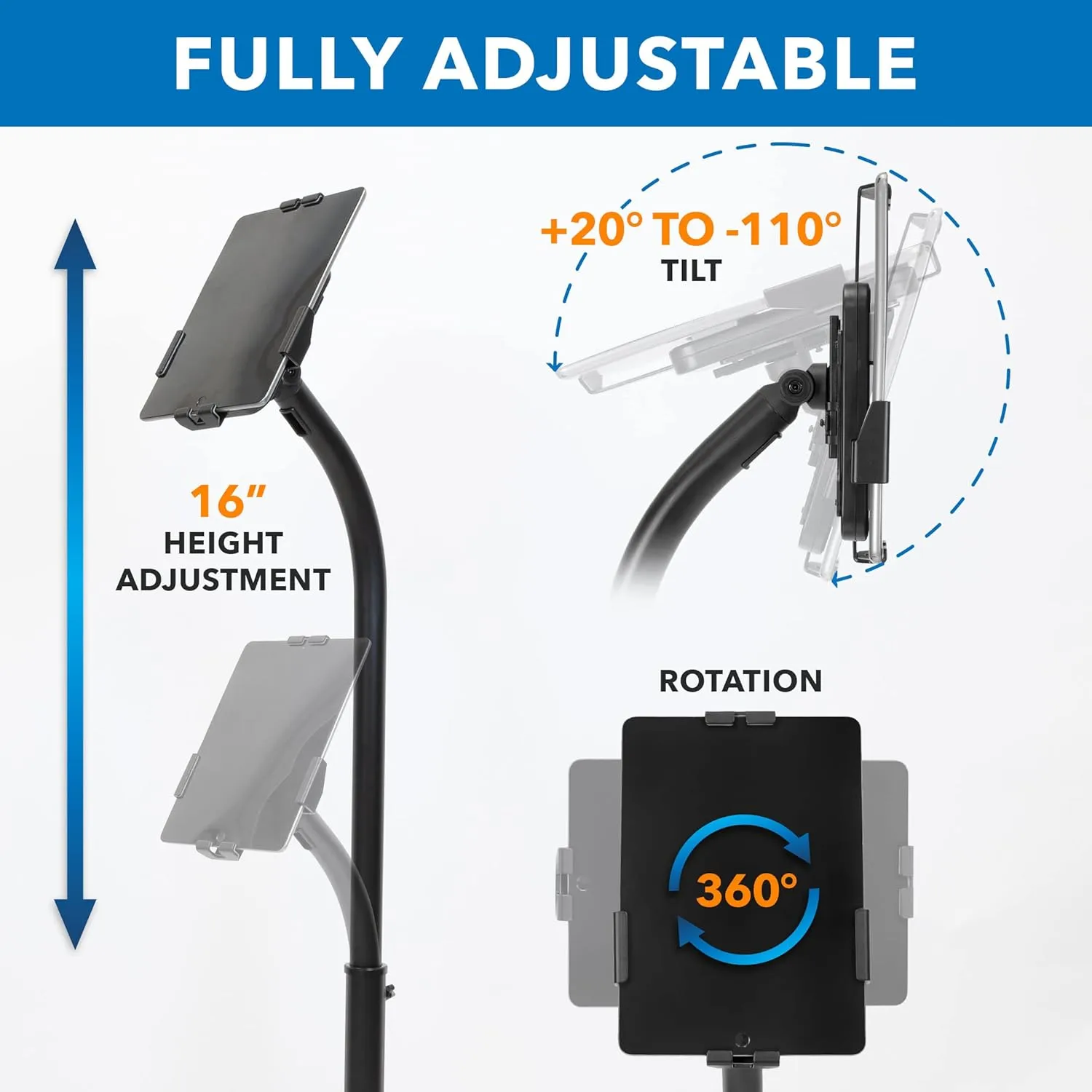 Mount-It! Universal Tablet Kiosk Stand, Anti-Theft Tablet Floor Stand with Lock for Business and Retail Use | Universal Fit