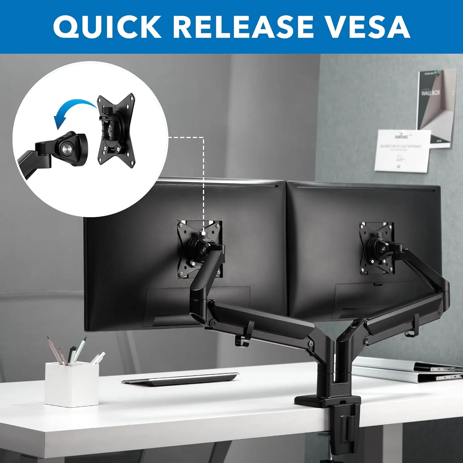 Mount-It! Dual Monitor Arm for 2 Monitors 17" to 32" Screens, Holds 19.8lbs per Arm, Height Adjustable, Tilt/Swivel/Rotate
