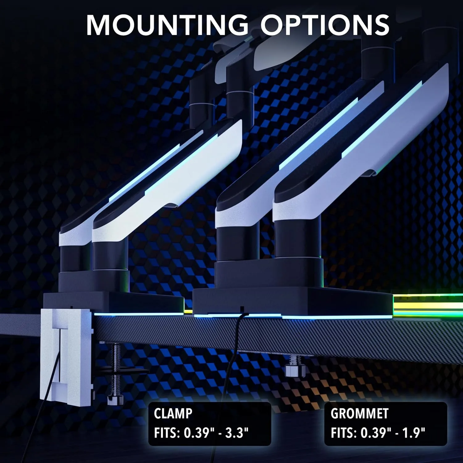 Mount-It! Heavy Duty Dual Monitor Arm up to 35 in. 44 lbs Screens, RGB Lights