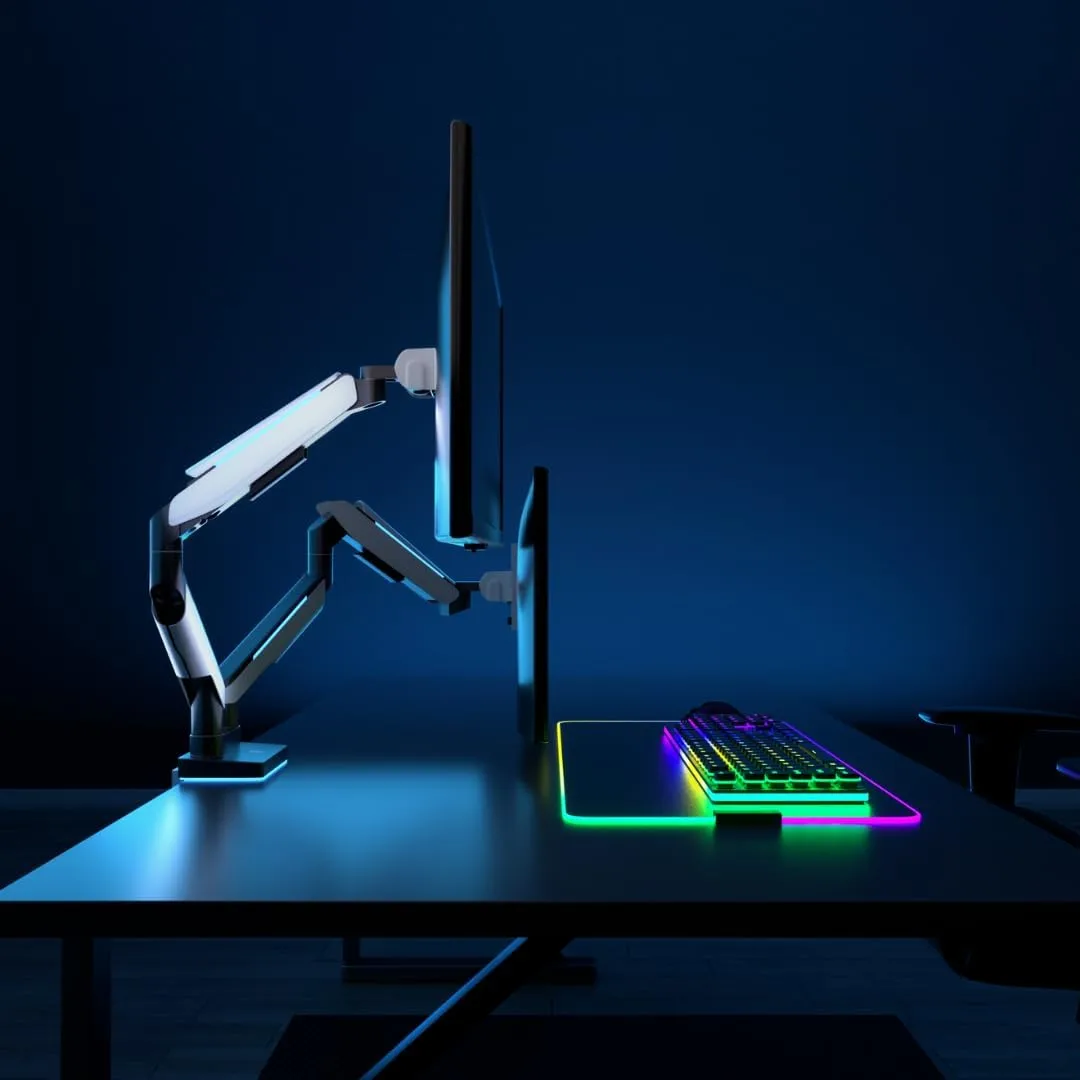 Mount-It! Heavy Duty Dual Monitor Arm up to 35 in. 44 lbs Screens, RGB Lights