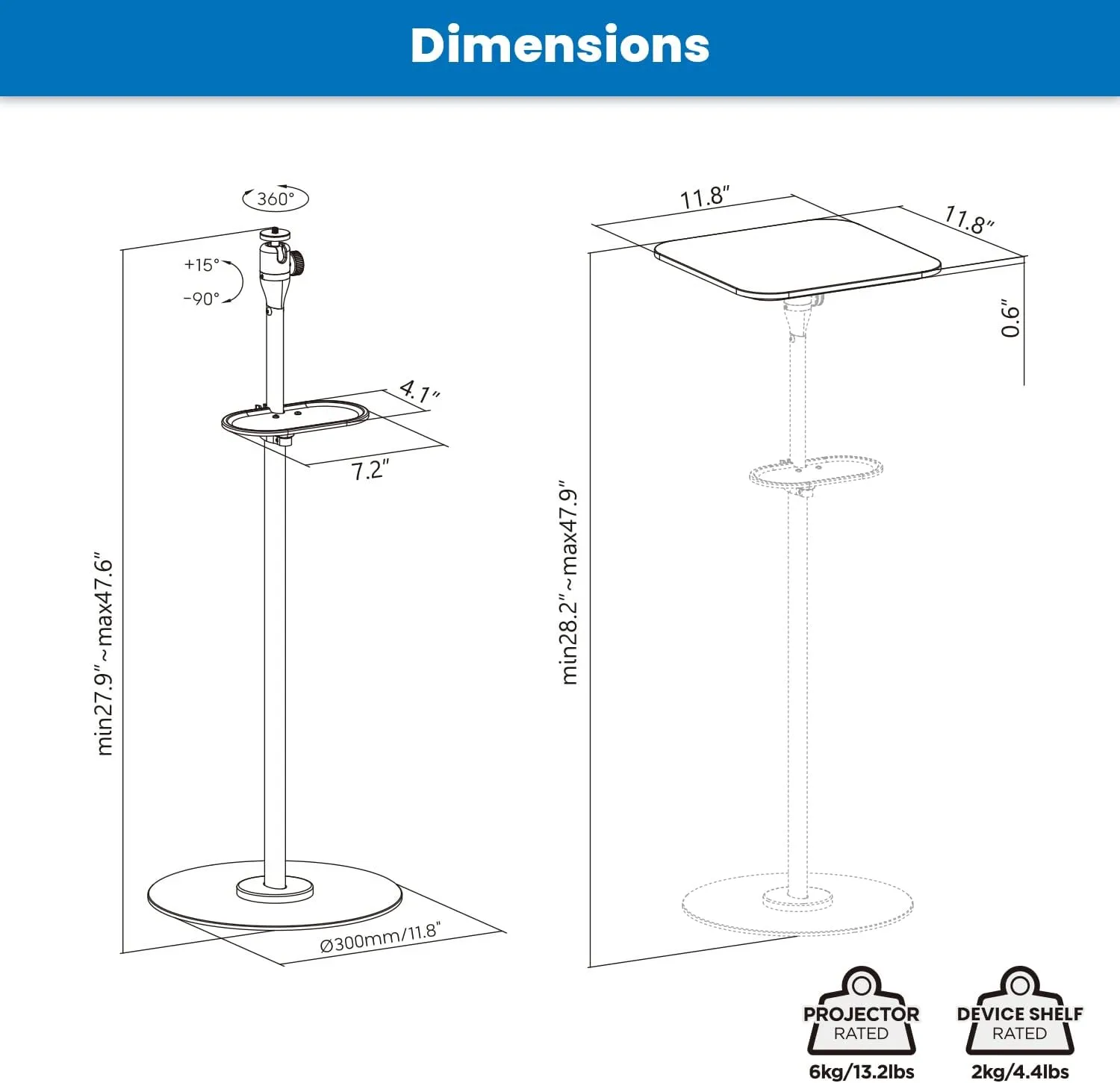 Mount-It! Dual Use Projector Stand, 2 Mounting Options: 1/4" Screw and Platform Portable Projector Stand For Mini Projectors