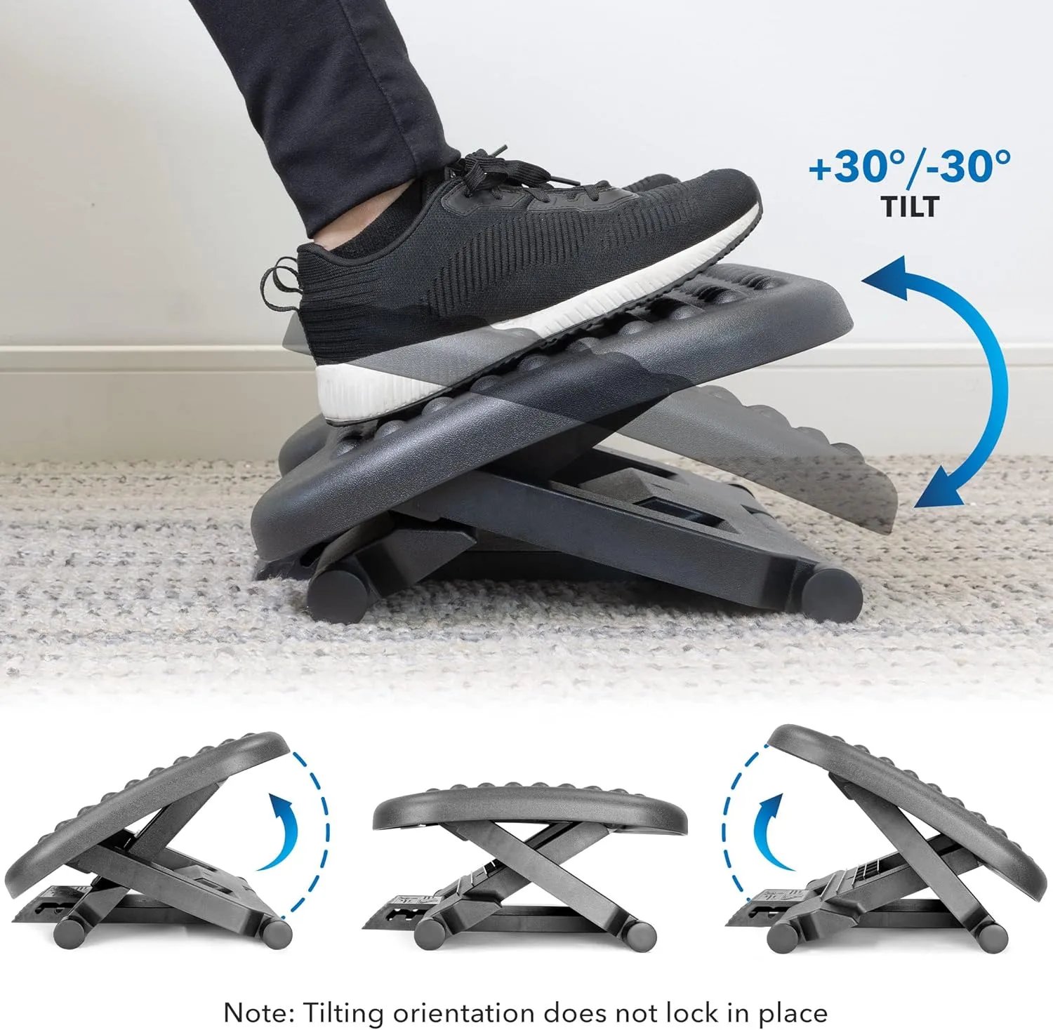 Mount-It! Ergonomic Under Desk Footrest with 3 Height Levels |Height Adjustable Tilting Foot Stool | Home Office Footrest