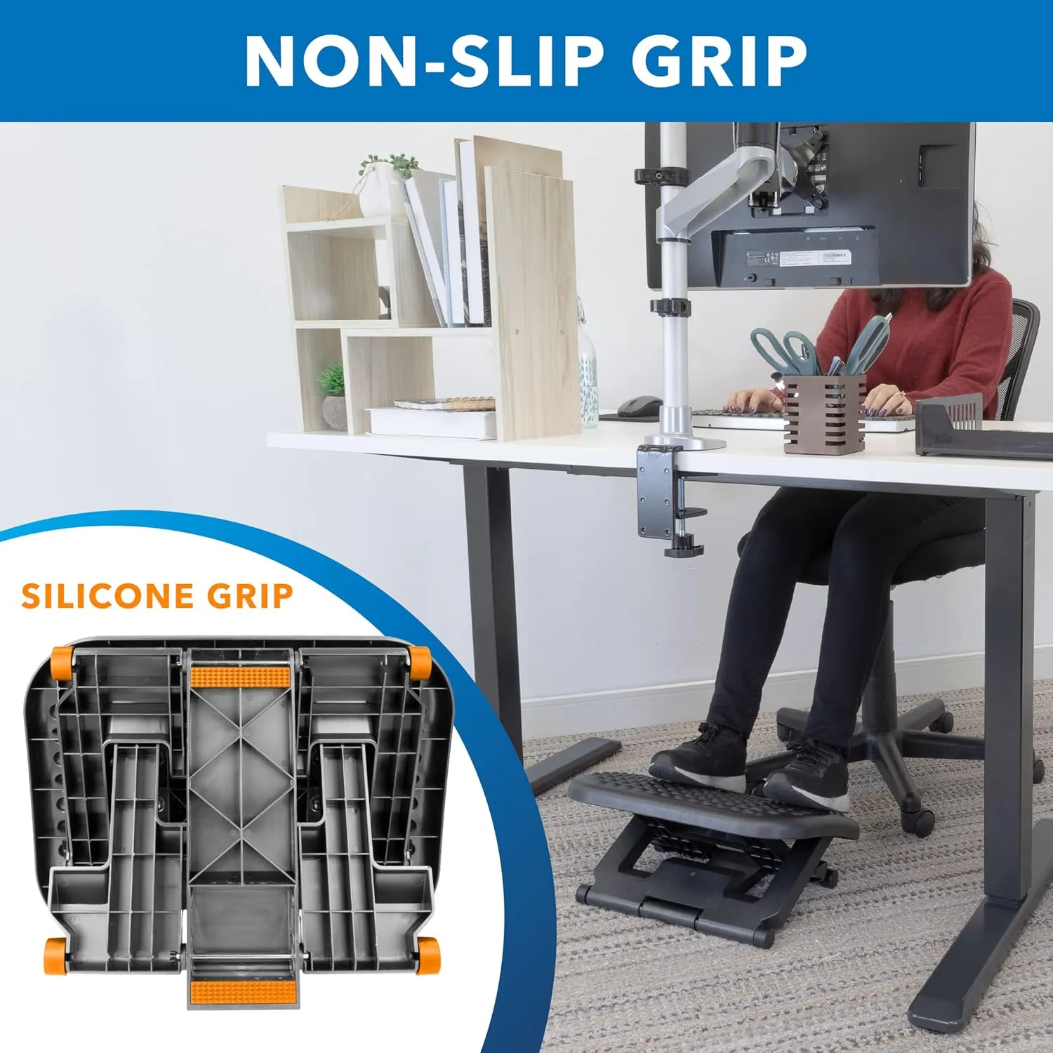 Mount-It! Ergonomic Under Desk Footrest with 3 Height Levels |Height Adjustable Tilting Foot Stool | Home Office Footrest