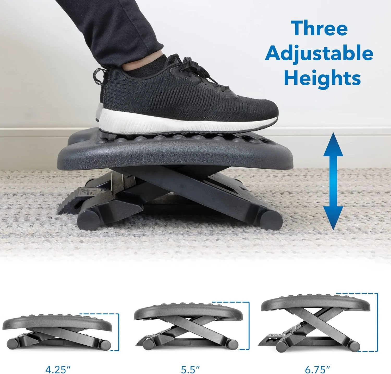 Mount-It! Ergonomic Under Desk Footrest with 3 Height Levels |Height Adjustable Tilting Foot Stool | Home Office Footrest