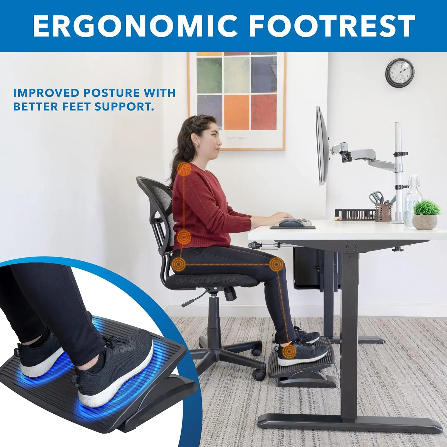 Mount-It! Ergonomic Footrest for Office or Home | Under Desk Tilting Footrest | Adjustable Desk Foot Rest with Massaging
