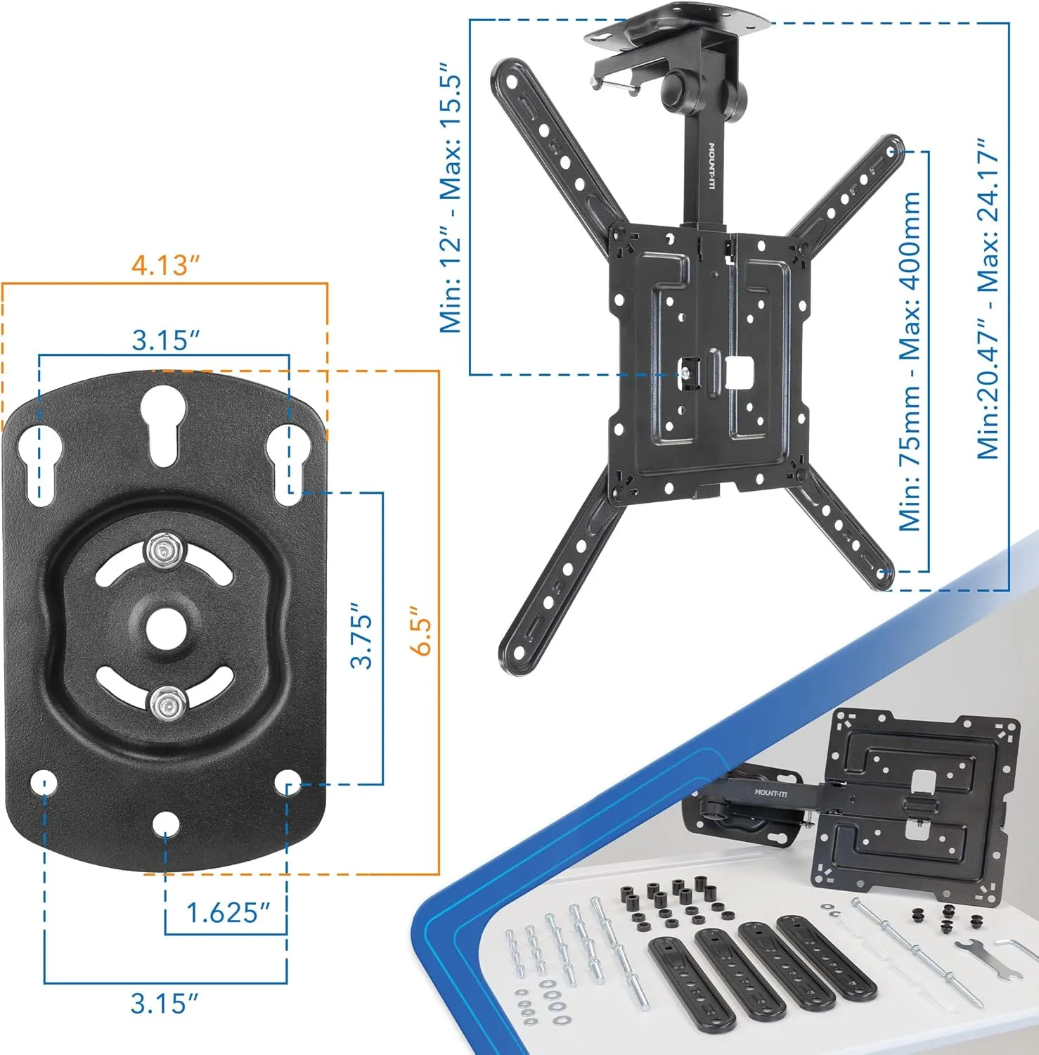 Mount-It! Flip Down TV Mount | Folding Ceiling TV Mount for 23 to 55 Inch | Heavy-Duty Bracket for Roof and Slanted Walls