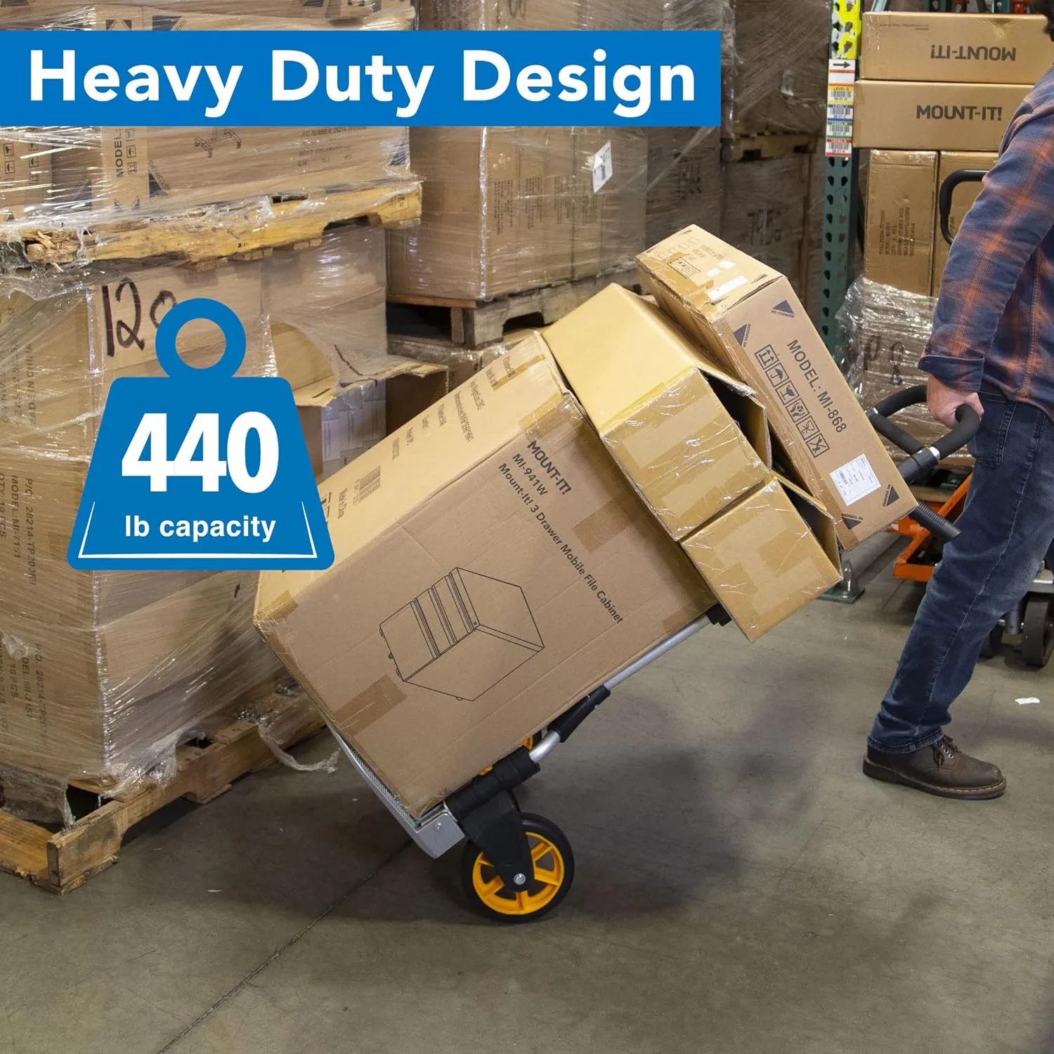 Mount-It! Folding Dolly, Aluminum Trolley, Industrial Grade Heavy Duty 440 Lb Capacity Hand Truck with Durable Rubber Wheels