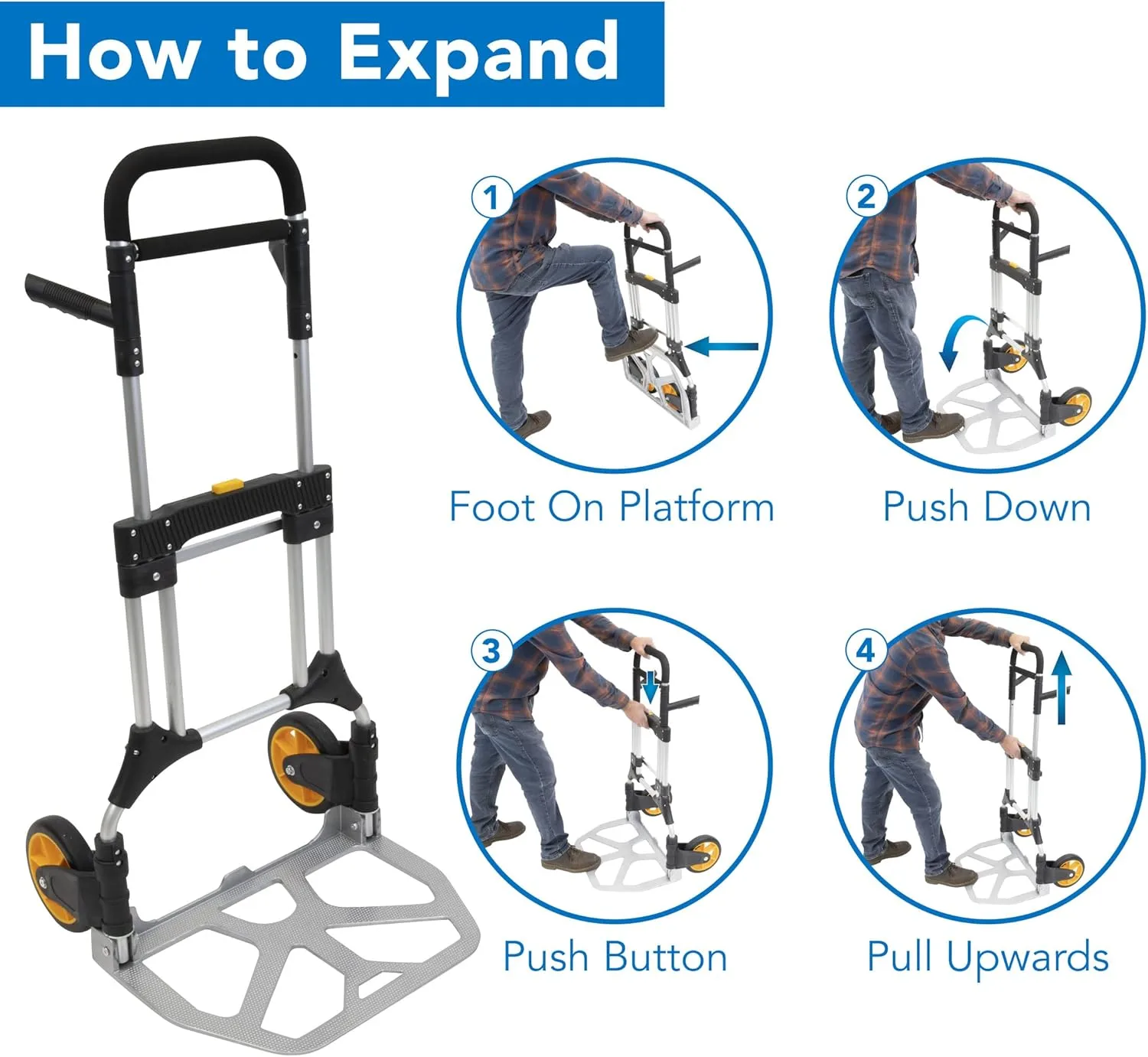 Mount-It! Folding Dolly, Aluminum Trolley, Industrial Grade Heavy Duty 440 Lb Capacity Hand Truck with Durable Rubber Wheels