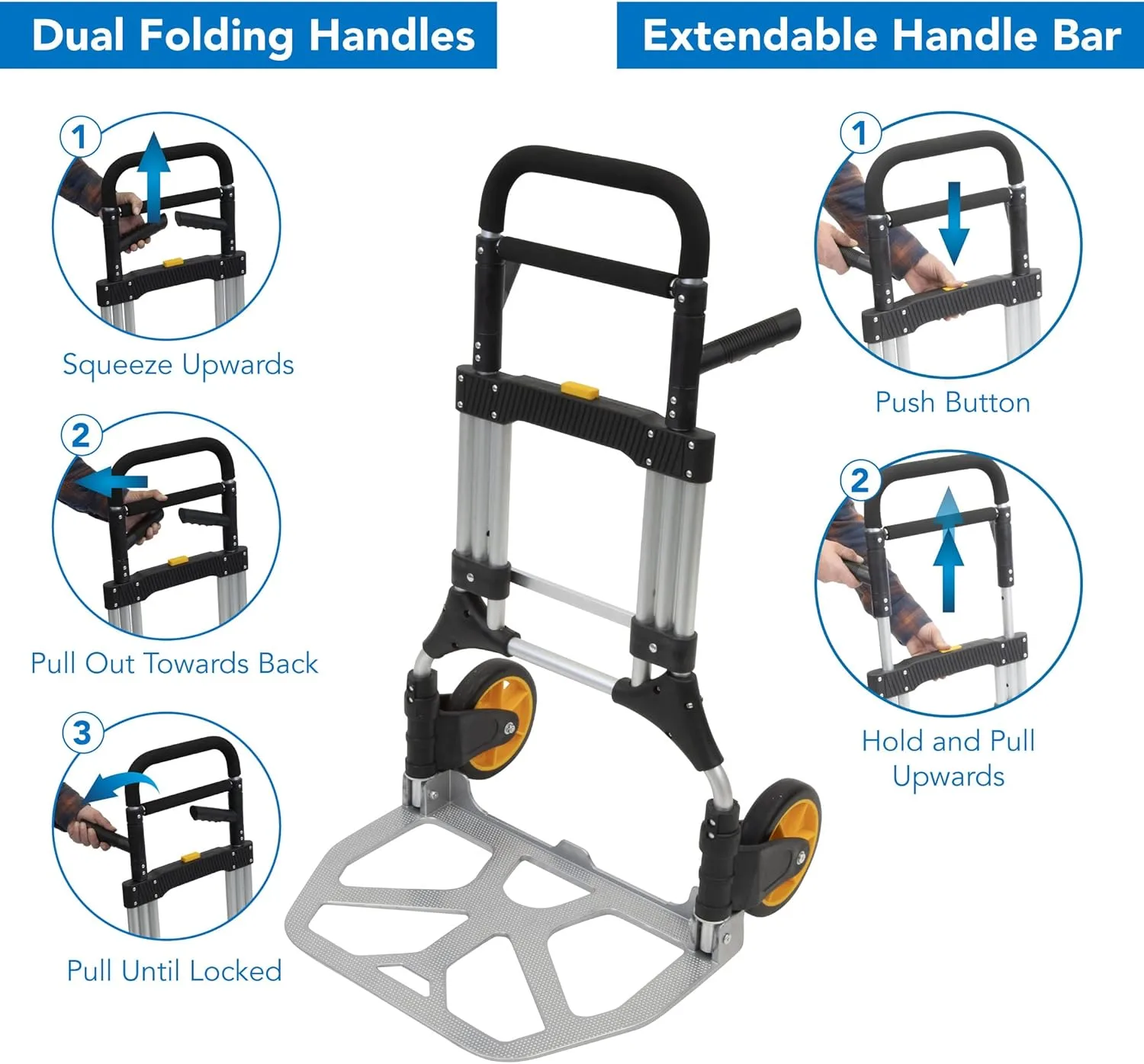 Mount-It! Folding Dolly, Aluminum Trolley, Industrial Grade Heavy Duty 440 Lb Capacity Hand Truck with Durable Rubber Wheels