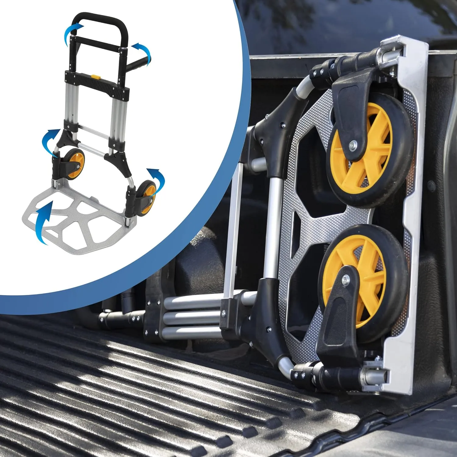 Mount-It! Folding Dolly, Aluminum Trolley, Industrial Grade Heavy Duty 440 Lb Capacity Hand Truck with Durable Rubber Wheels