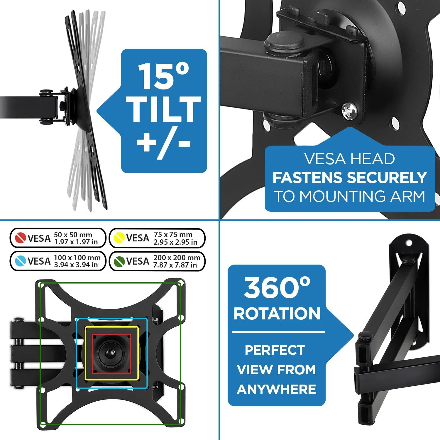 Mount-It! TV Wall Mount Bracket with Full Motion Arm Fits 13-42” Flat Screen TVs VESA 75, 100, 200
