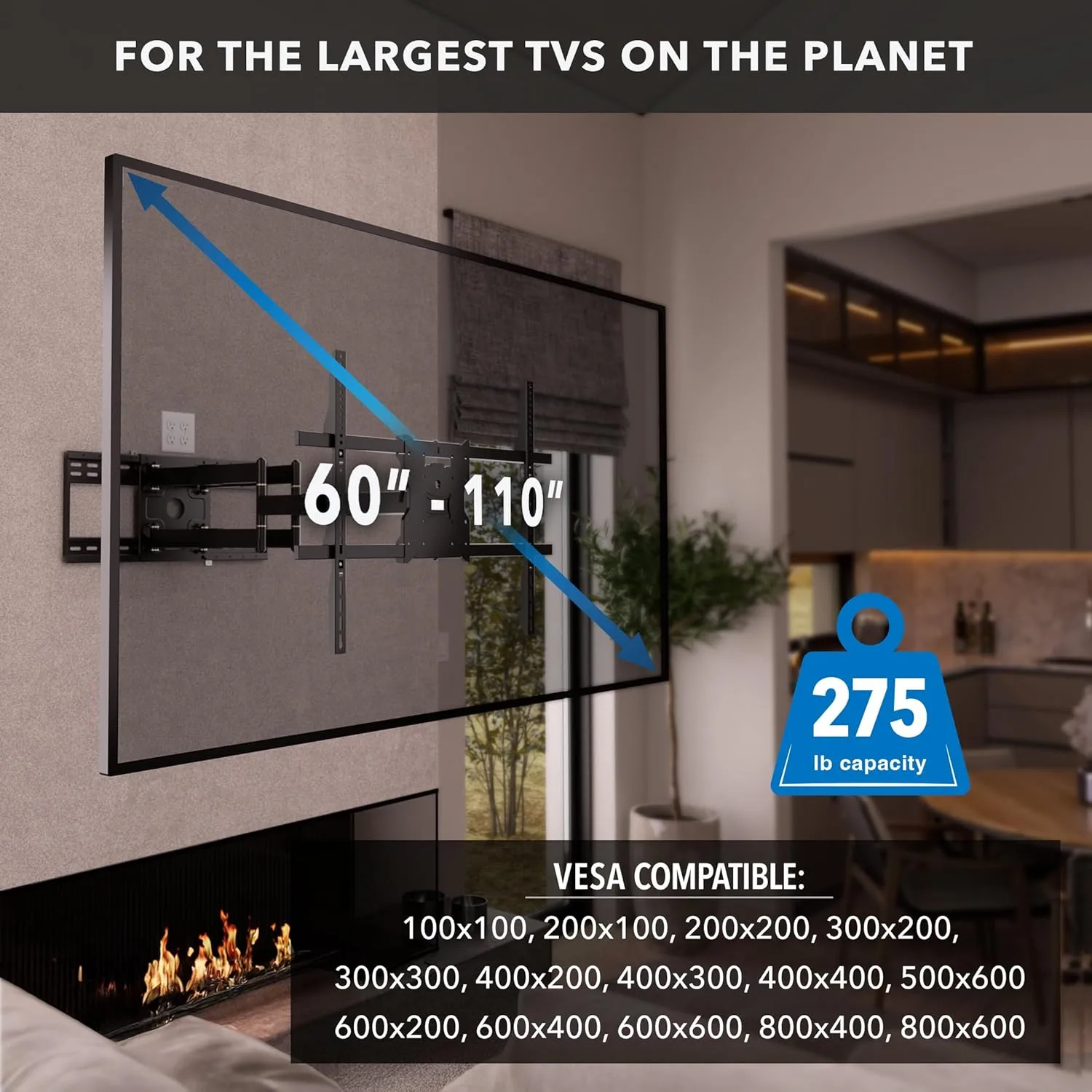 Mount-It! Full Motion TV Wall Mount with 39 Inch Long Extension Arms - 275 Lbs Capacity Heavy Duty Dual Arm TV Mount | Large