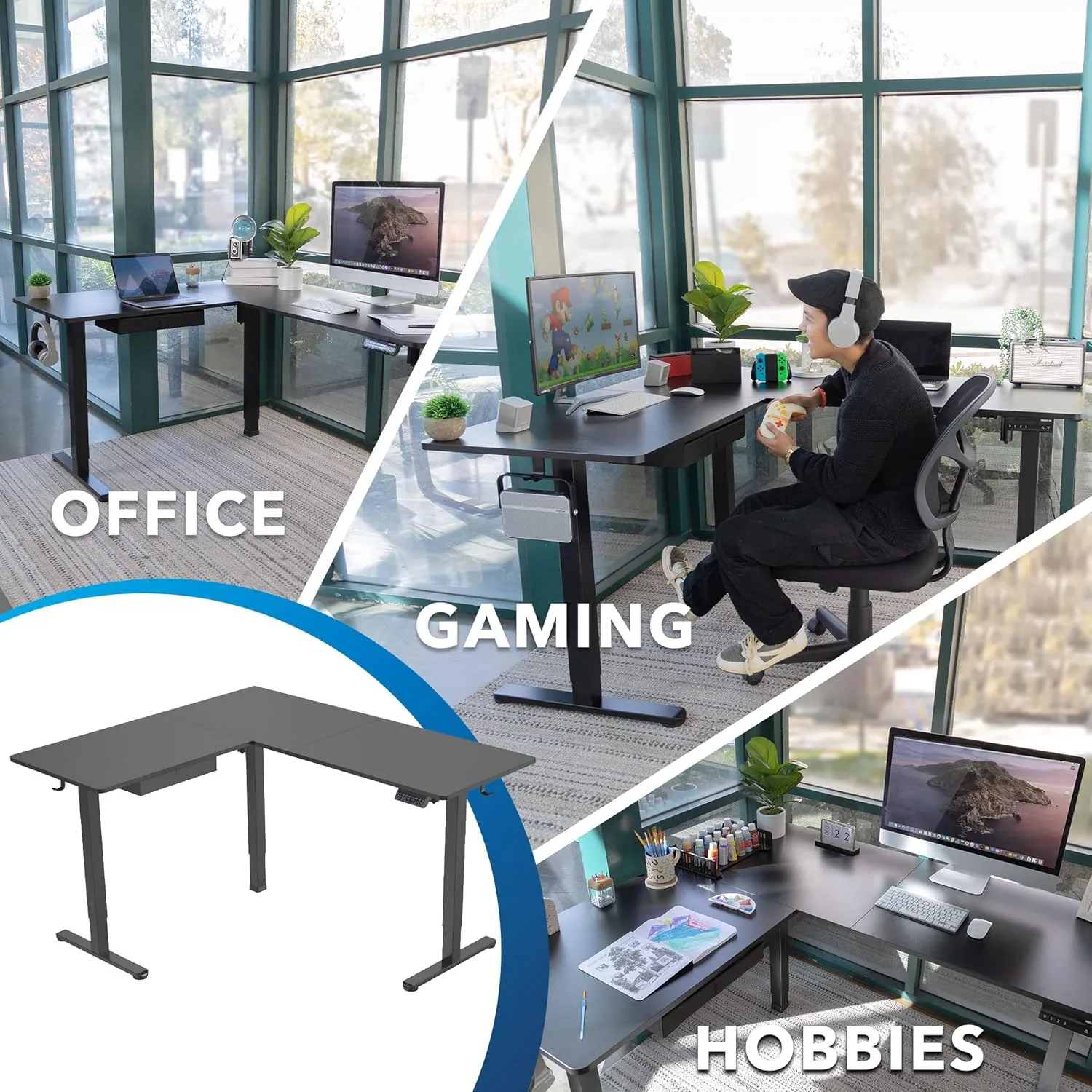 Mount-It! L Shaped Electric Standing Desk - Large Adjustable Corner Sit-Stand Desk