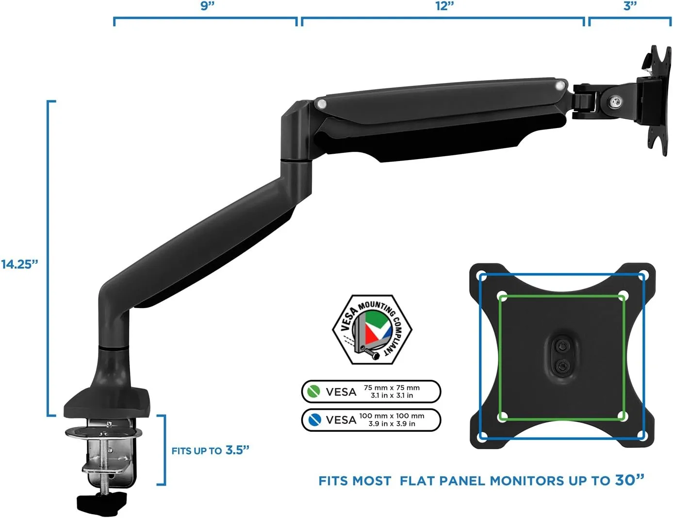 Mount-It! Single Monitor Arm Desk Mount | Gas Spring Monitor Arm | Full Motion Articulating Height Adjustable | Fits 21 22