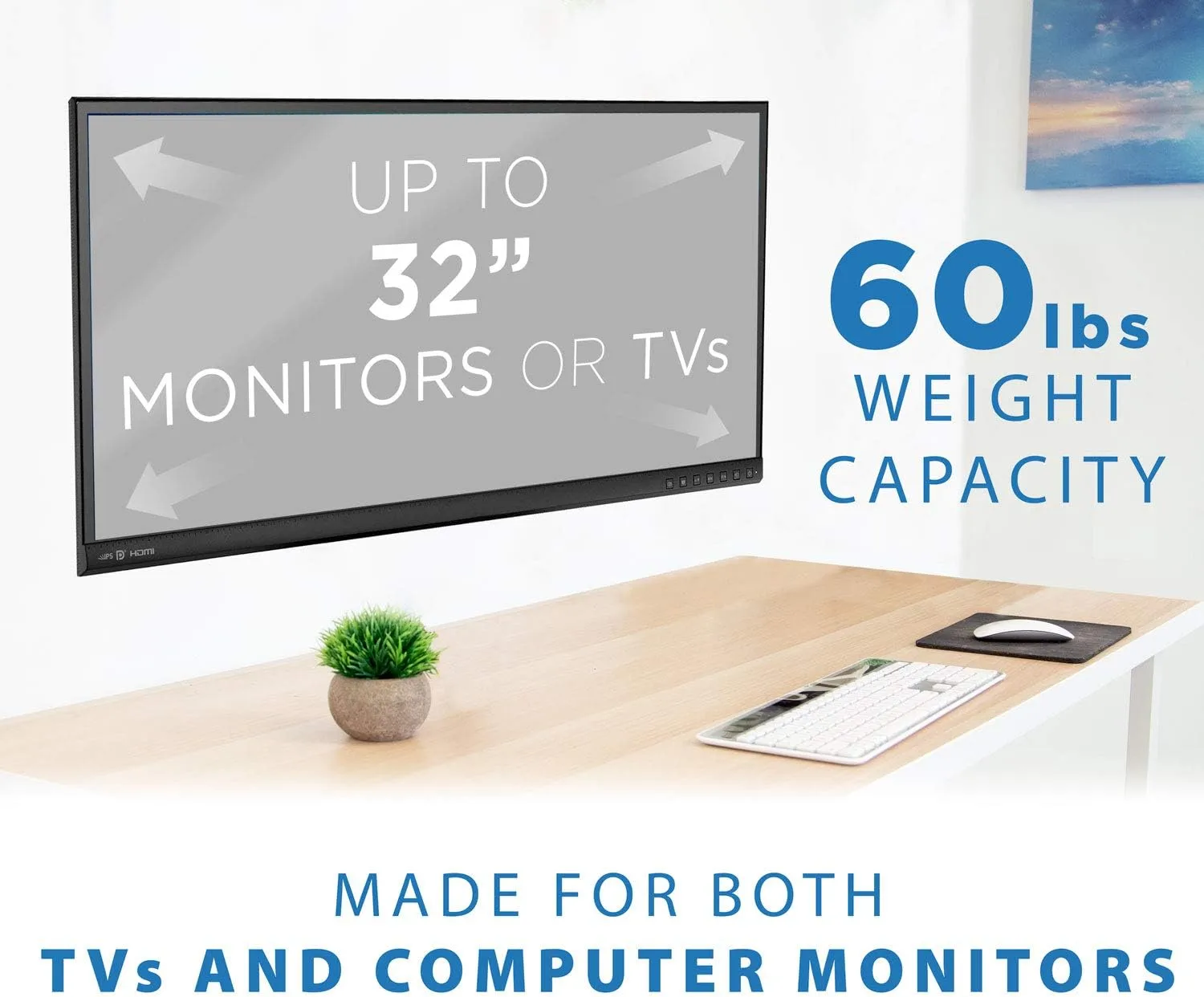 Mount-It! MI-203 Low Profile Fixed TV Wall Mount | Fits 13-32 Inch Screens | VESA 75x75 & 100x100 | Heavy-Duty Steel with 60