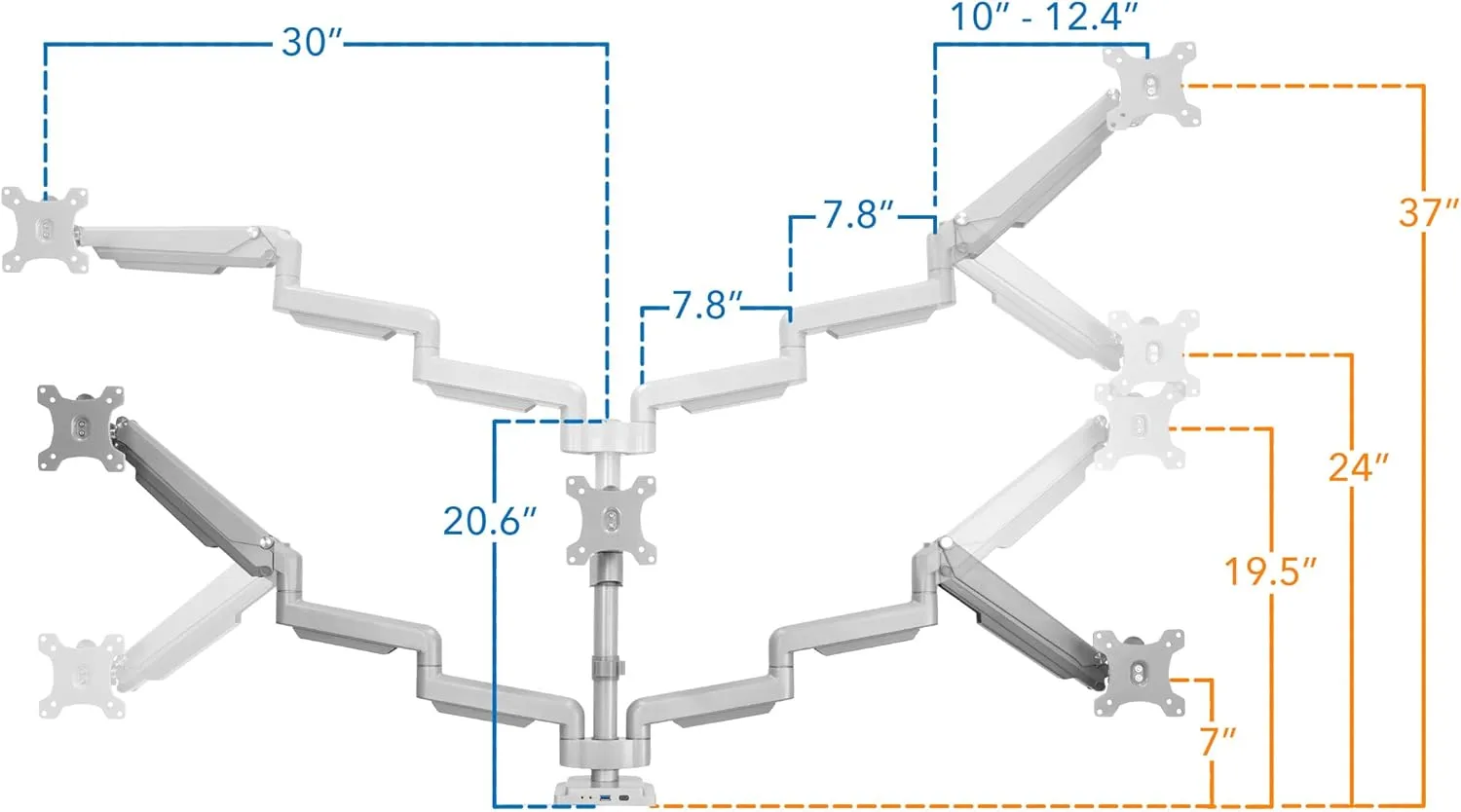 Mount-It! Triple Monitor Mount with USB and Audio Ports, 3 Monitor Desk Mount