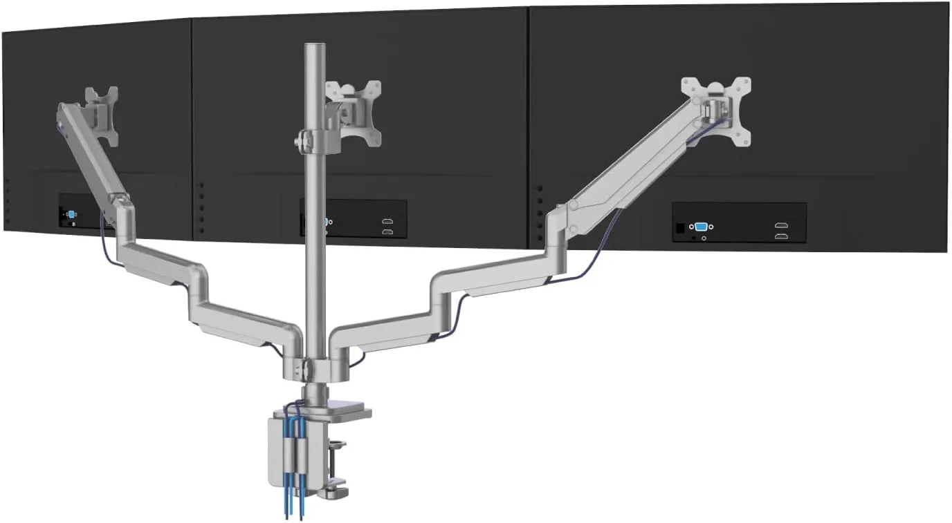 Mount-It! Triple Monitor Mount with USB and Audio Ports, 3 Monitor Desk Mount