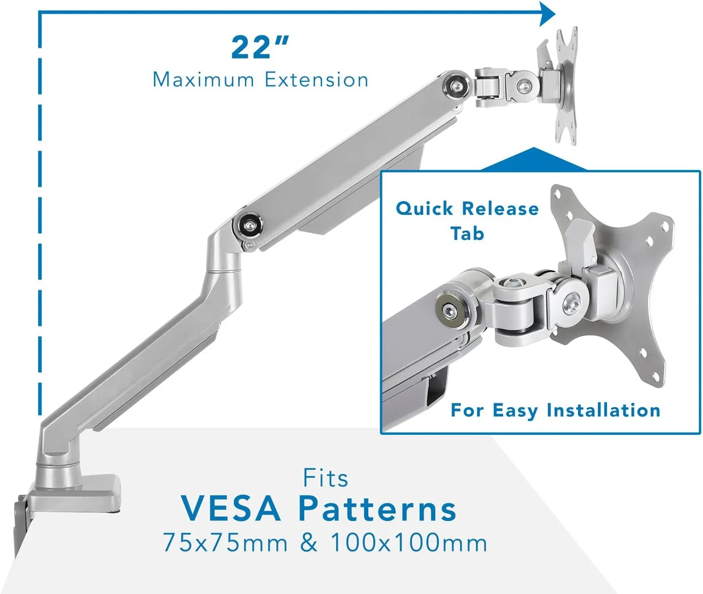 Mount-It! Single Monitor Desk Mount with Height Adjustable Mechanical Spring Arm